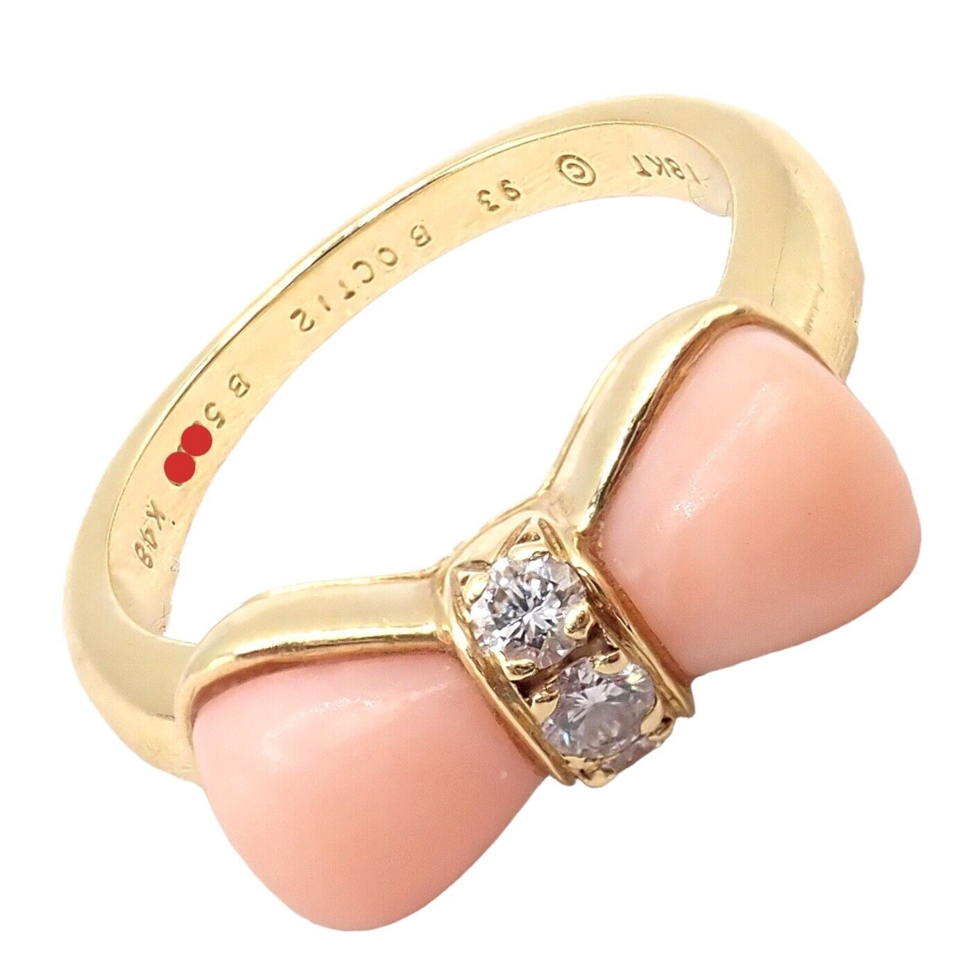 Authentic Van Cleef & Arpels 18K Yellow Gold Coral Diamond Bow Ring Size 5 - Luxury Vintage Jewelry for Women, Perfect for Weddings, Anniversaries & Special Occasions