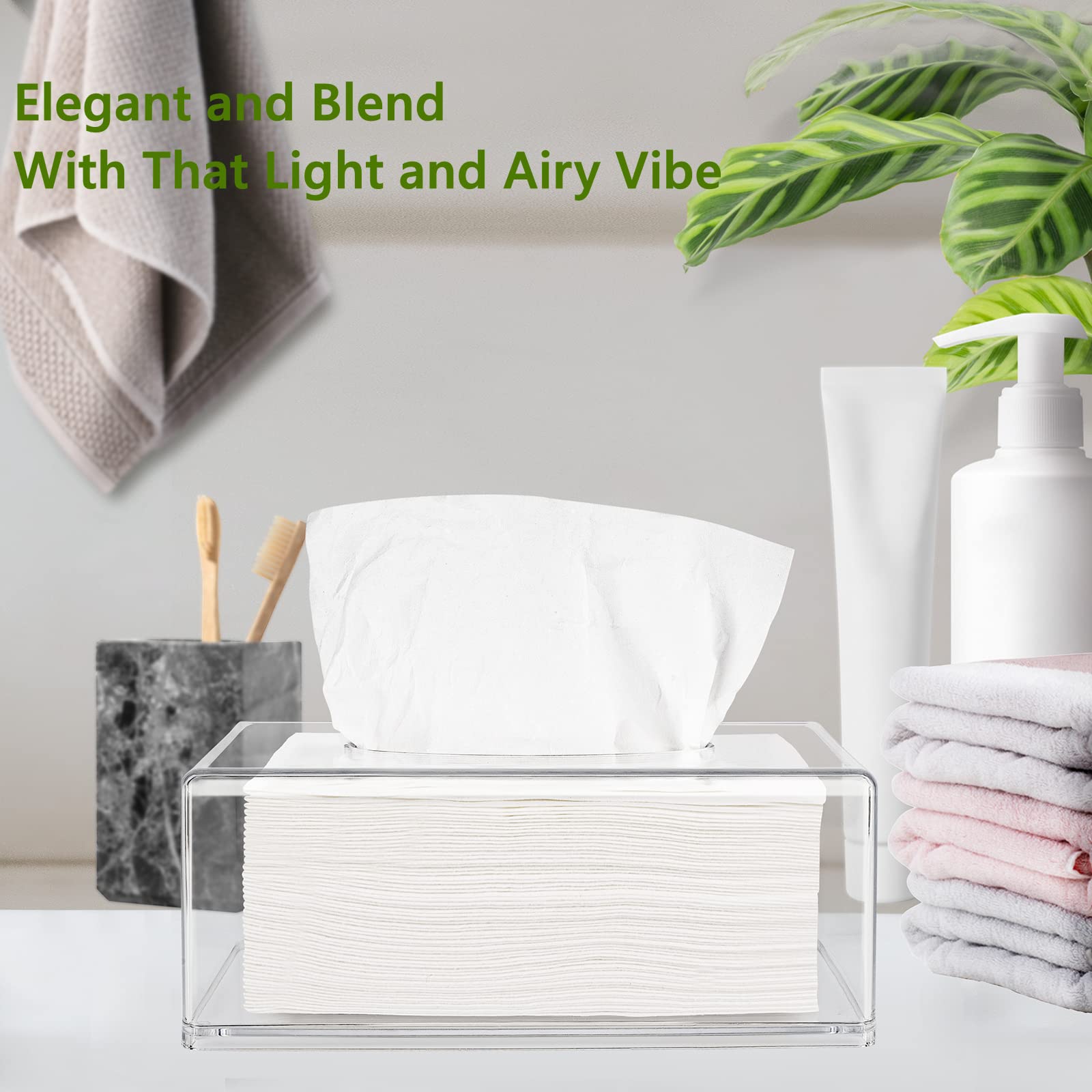 Clear Acrylic Tissue Box Cover - Rectangular Facial Tissue Holder & Dryer Sheets Dispenser for Laundry, Kitchen, Office (10.2