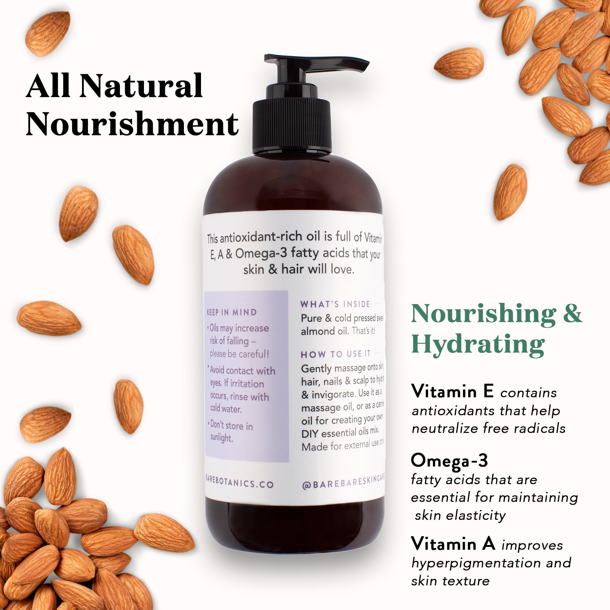 Bare Botanics Sweet Almond Hair & Body Oil with Bergamot Mint Body Salt Scrub - Natural Moisturizing & Exfoliating Set for Dry Skin, Hair Care & Relaxing Bath Time