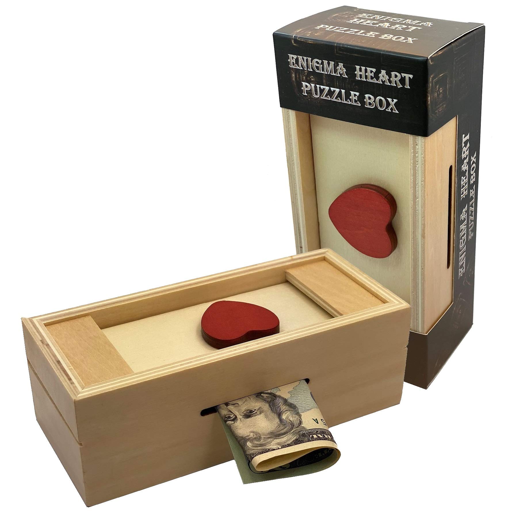 Enigma Secret Puzzle Box Heart - Wooden Brain Teaser Gift Box for Valentine's Day, Birthday & Anniversary - Perfect for Romantic Surprises & Money Gifts