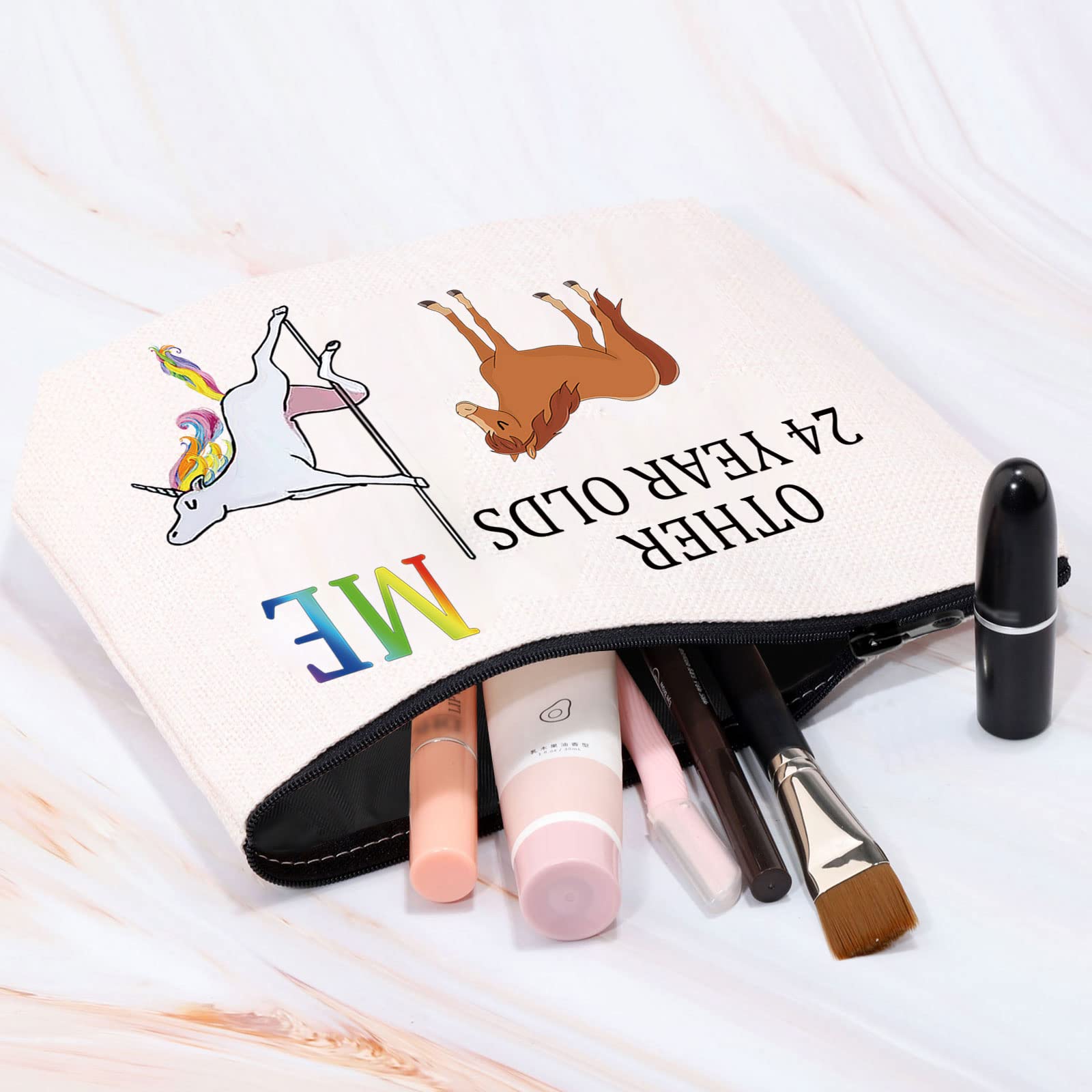 24th Birthday Gifts for Women - Funny Unicorn Makeup Cosmetic Bag for 24 Year Old | Unique Turning 24 Present for Her | Perfect for Travel, College Dorm & Birthday Parties