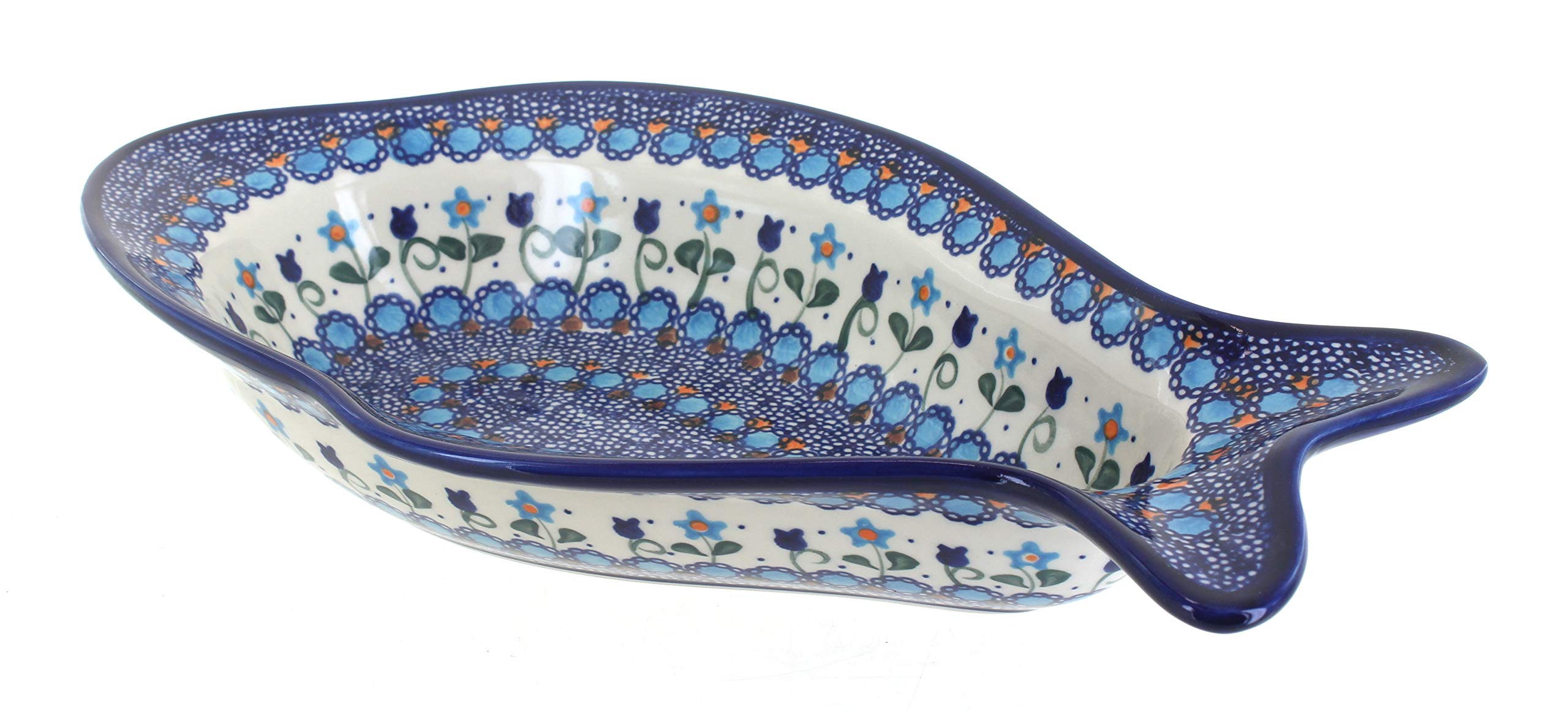 Blue Rose Polish Pottery Savannah Deep Fish Dish – Handmade Ceramic Serving Platter for Seafood, Appetizers & Entertaining – Perfect for Dinner Parties, Holidays & Home Decor