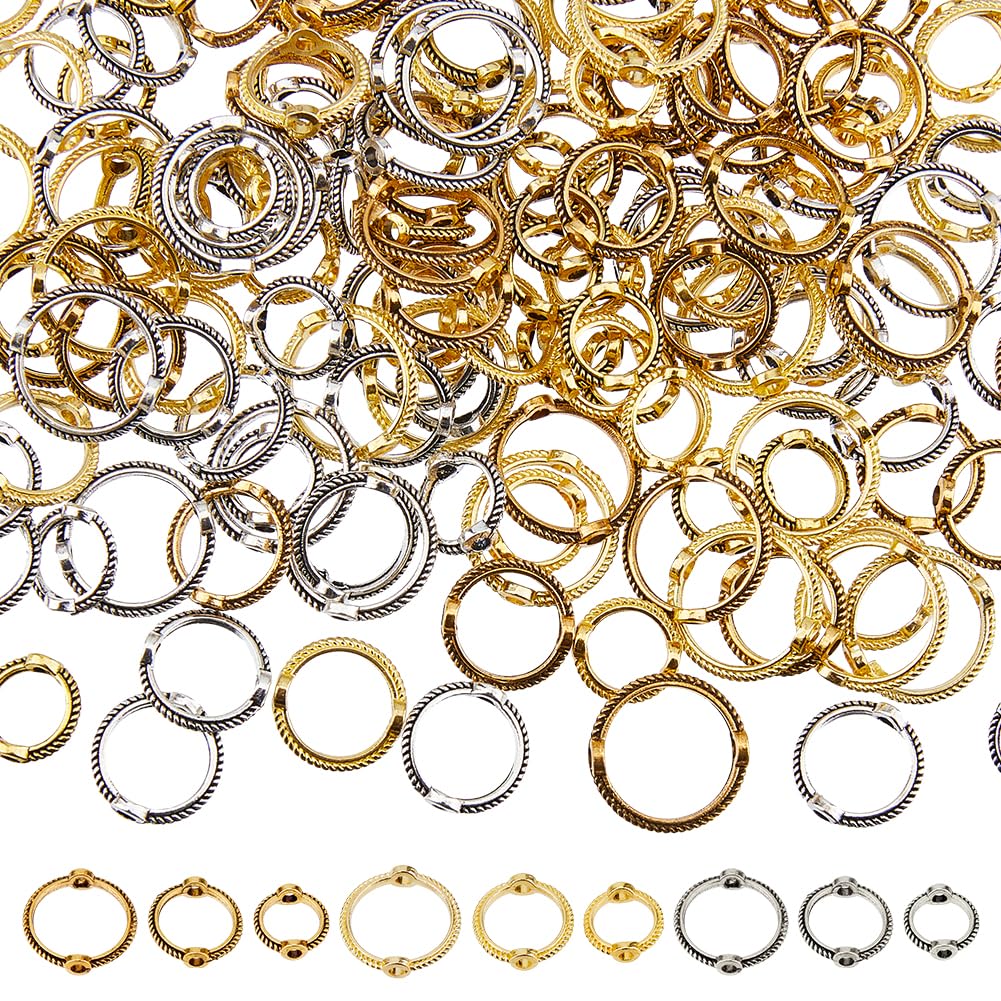 SUPERFINDINGS 180Pcs 9 Style Double Hole Bead Frames - Alloy Round Beading Rings for Jewelry Making - Perfect for DIY Earrings, Bracelets & Necklaces - Craft Supplies for Jewelry Designers & Beading Enthusiasts