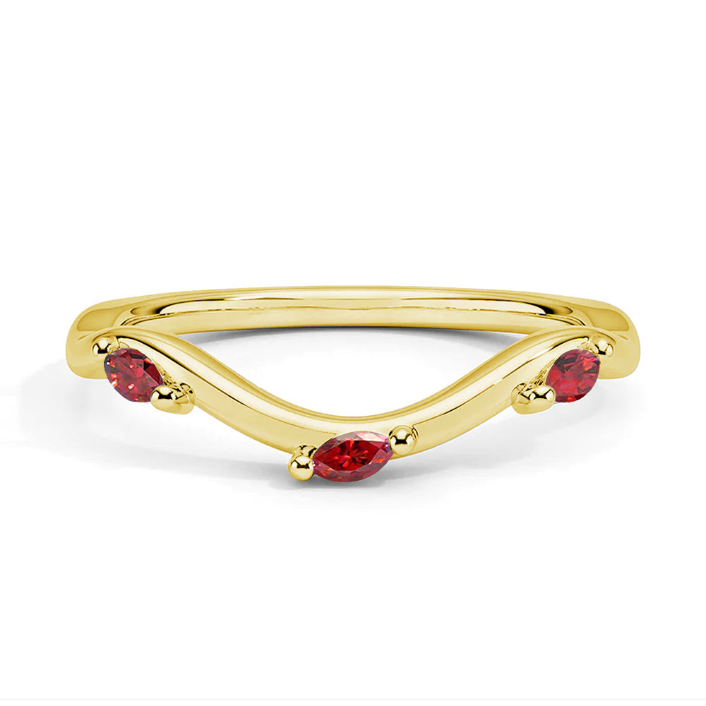 Willow Curved Lab Grown Ruby Ring for Women - 14K Gold Plated Wedding Band, Anniversary Gift, Promise Ring for Her - Perfect for Engagements, Date Nights & Special Occasions