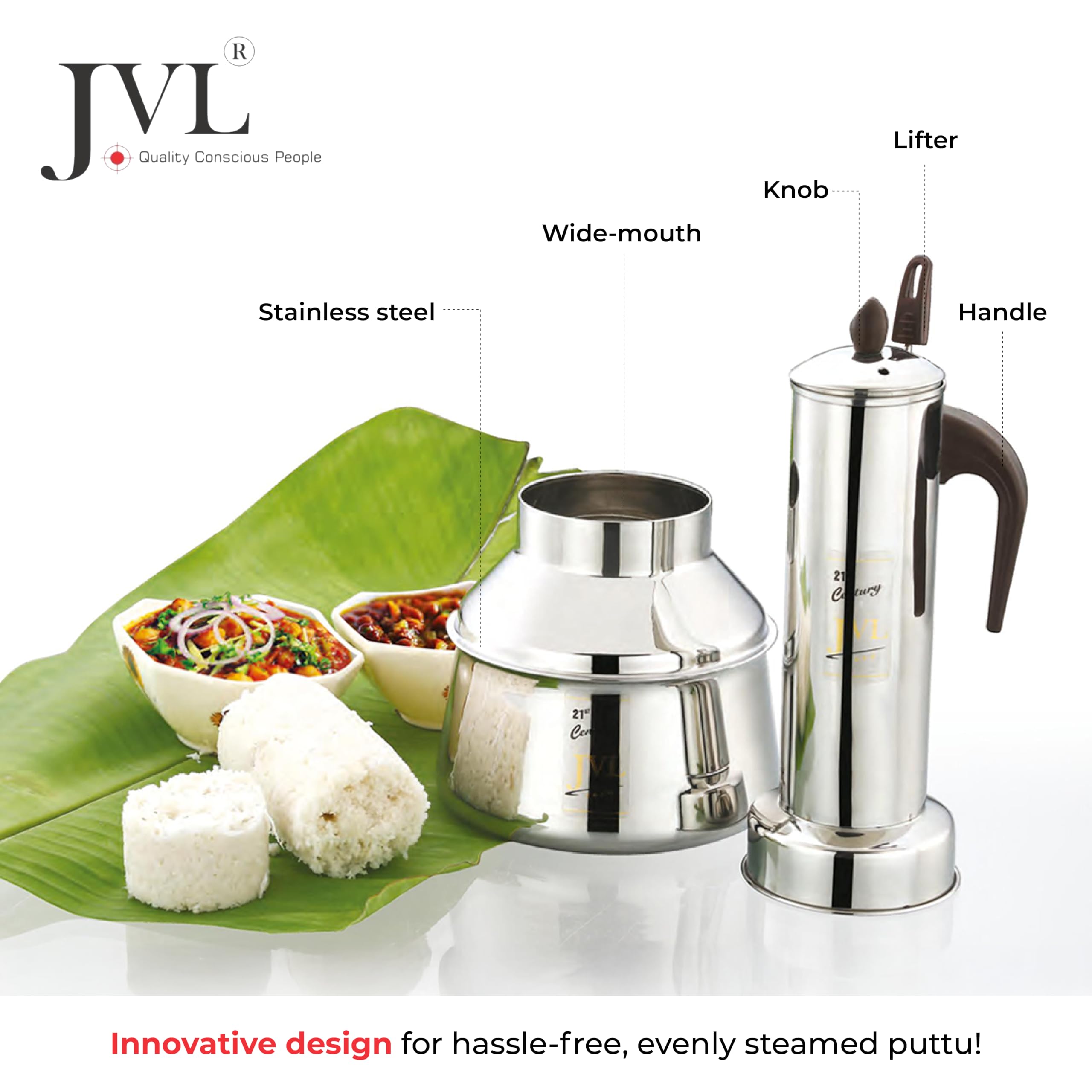 Premium Stainless Steel Puttu Kudam Maker - Authentic South Indian Round Puttu Steamer for Healthy Breakfast - Perfect for Traditional Kerala Rice Cakes & Coconut Recipes at Home