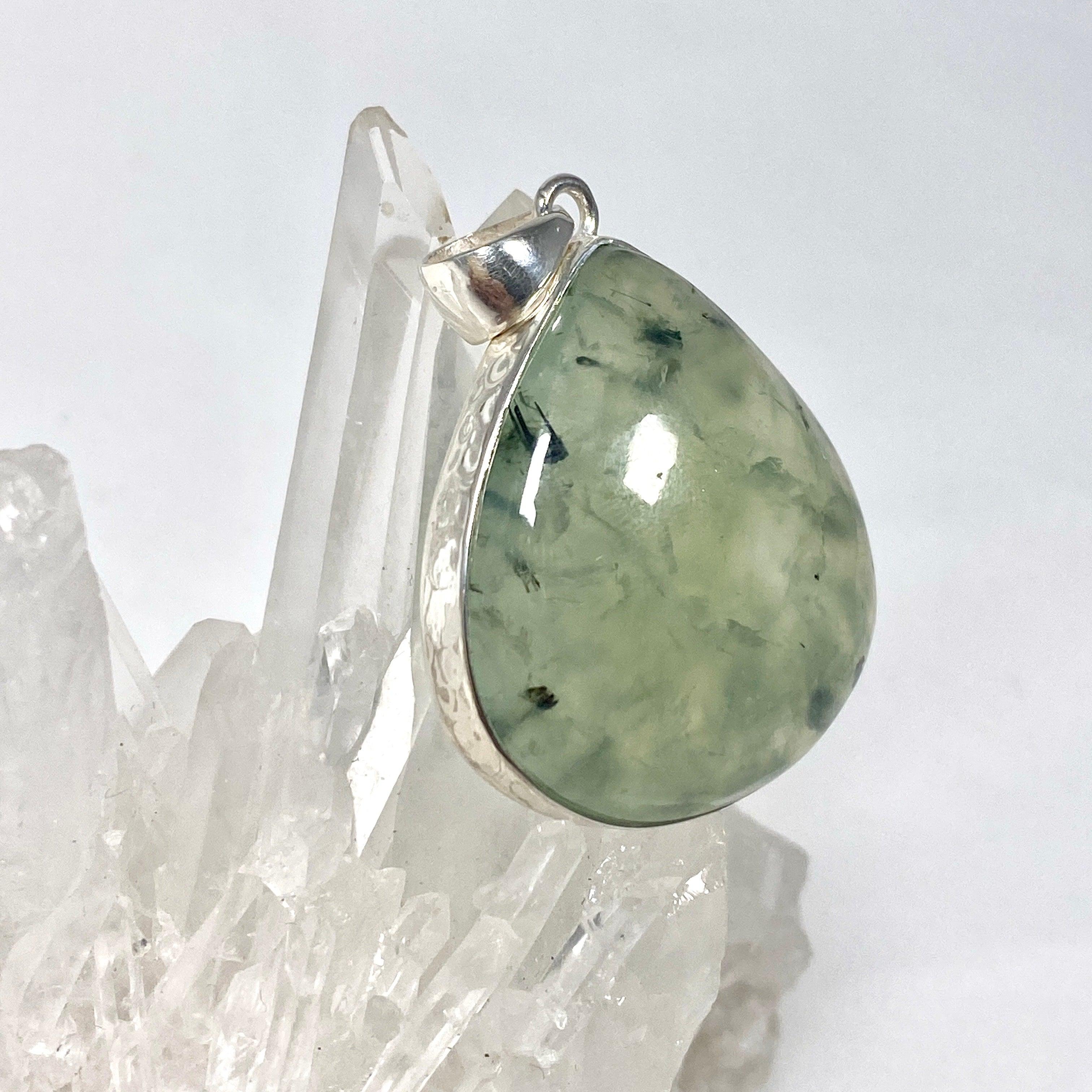 Natural Prehnite Teardrop Pendant Necklace KPGJ3768 - Elegant Gemstone Jewelry for Women, Perfect for Weddings & Special Occasions