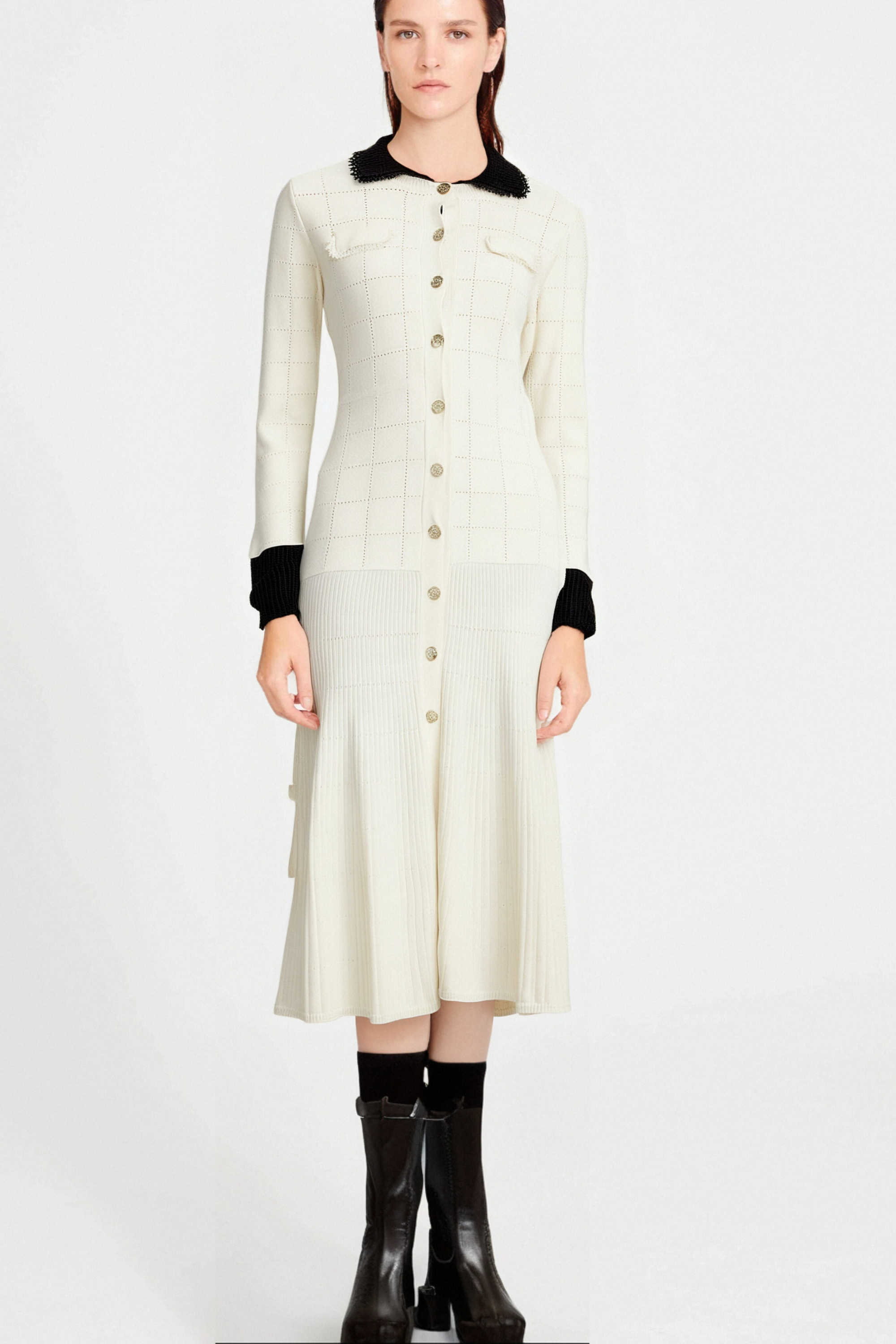Cécilie Contrast Trim Knitted Shirt Dress for Women - Elegant Casual & Office Wear - Perfect for Fall & Winter Outfits