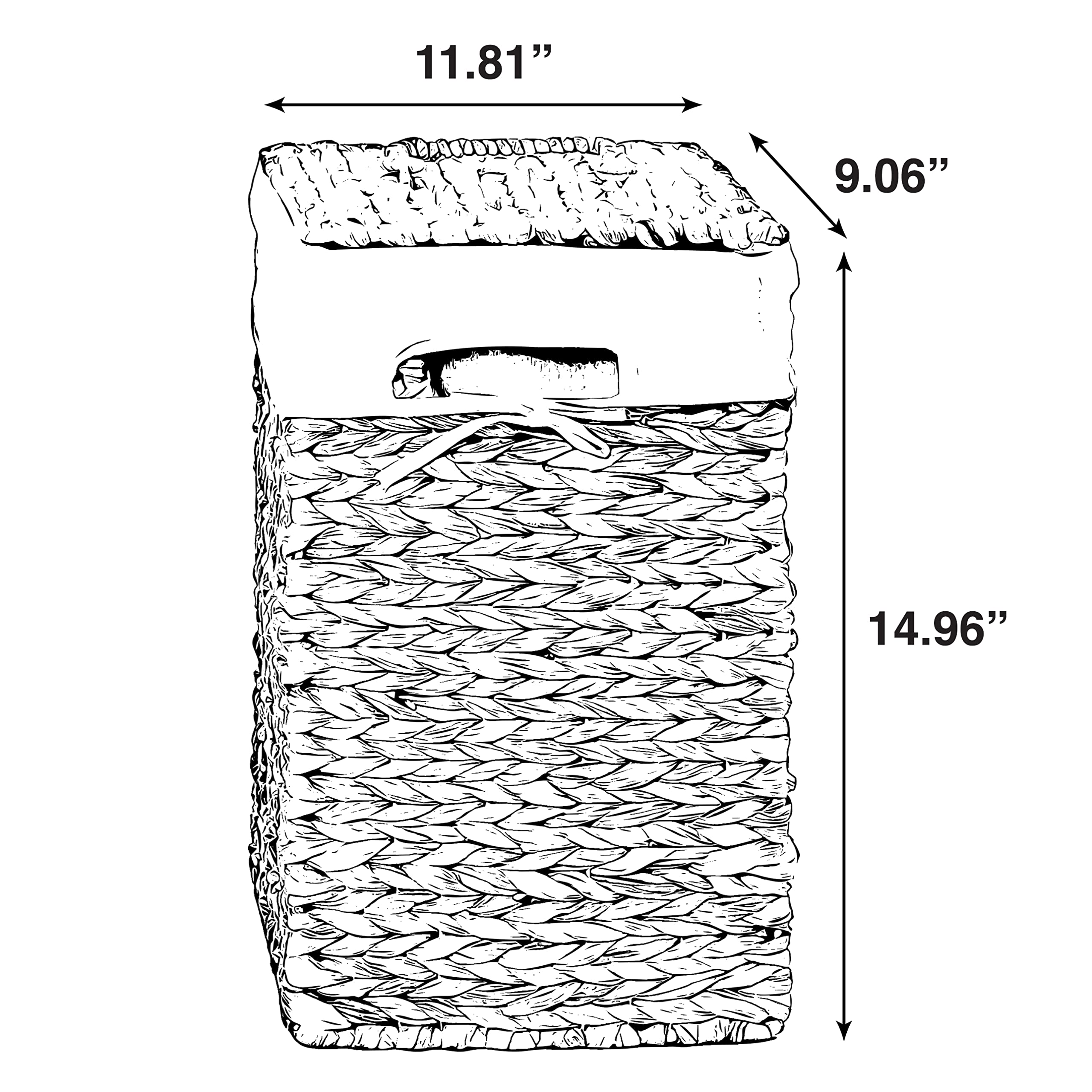Handmade Natural Water Hyacinth Wicker Laundry Hamper with Lid - Small Rectangular Basket for Bedroom, Bathroom & Closet Organization