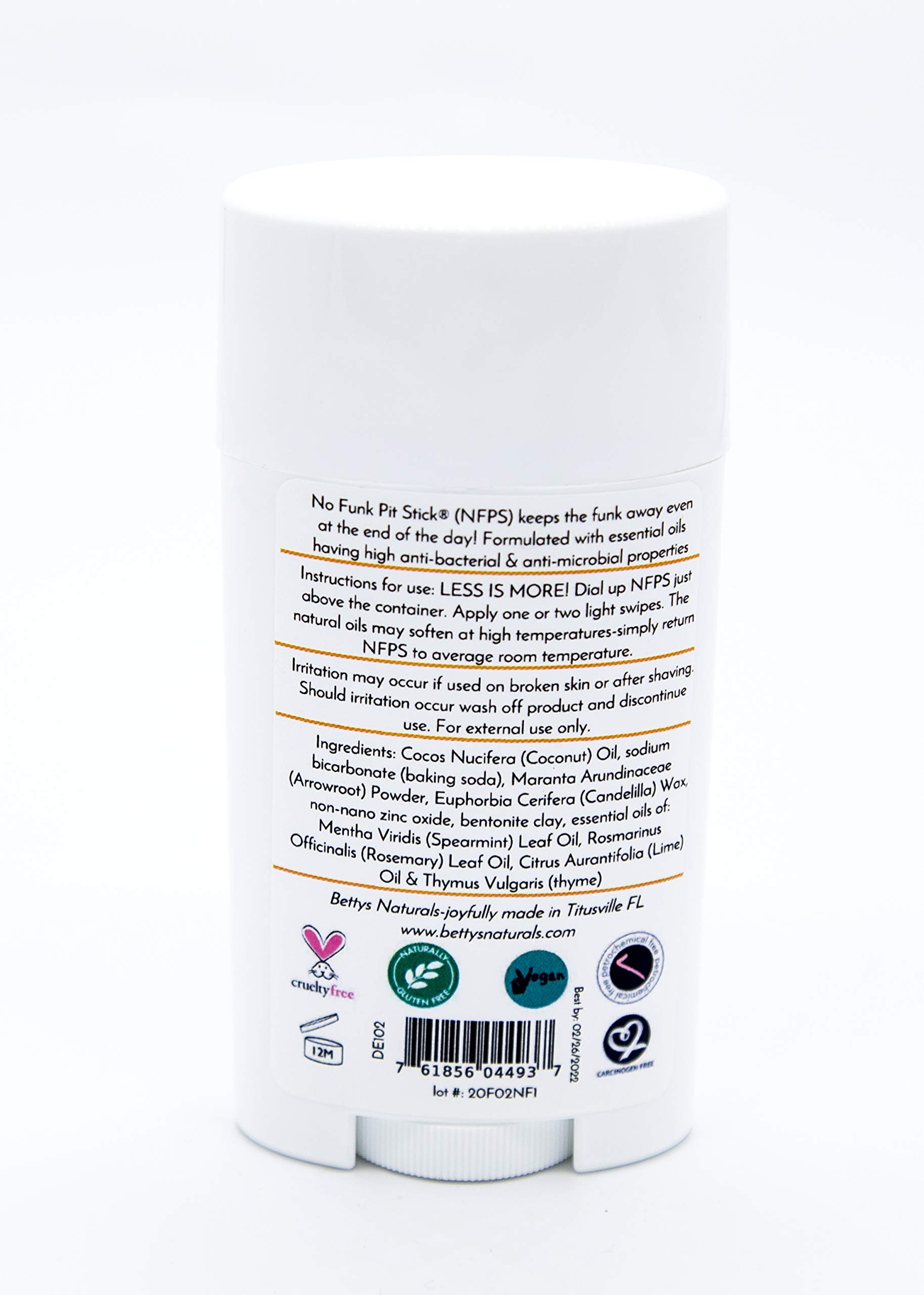 No Funk Pit Stick All Natural Deodorant - Fragrance Free, Aluminum Free, Gluten Free, Vegan Formula with Zinc Oxide & Bentonite Clay | 24-Hour Odor Protection for Sensitive Skin | Perfect for Gym, Work & Daily Use