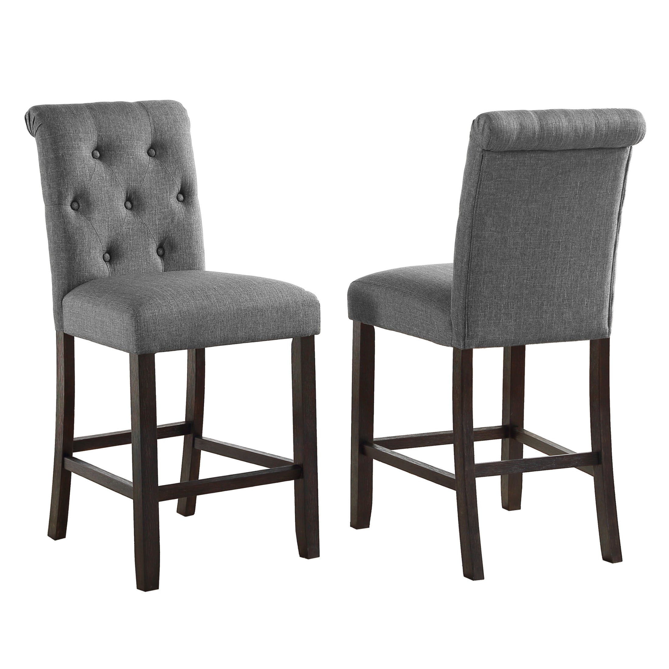 Roundhill Furniture Leviton Solid Wood Tufted Counter Height Bar Stools, Set of 2, Grey - Perfect for Kitchen Islands, Breakfast Bars & Home Decor