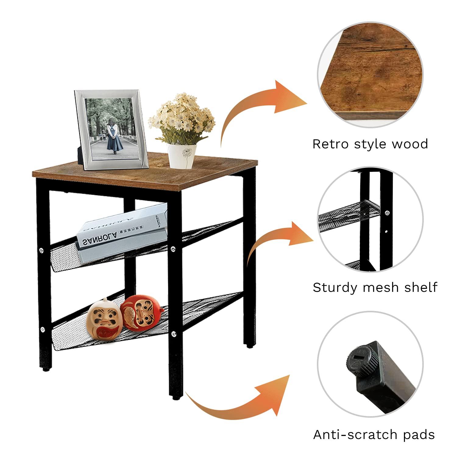2 Pack Boho Nightstand Set - 3 Tier Rustic End Tables with Storage for Bedroom & Living Room, Modern Bedside Tables - Perfect for Small Spaces, Apartment Decor & Guest Rooms