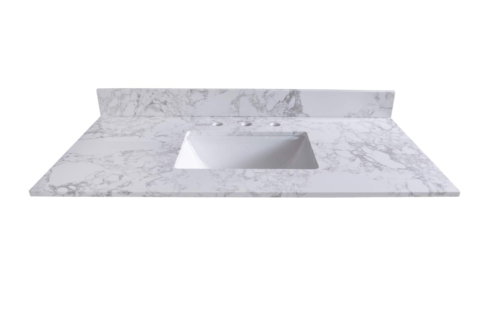 48 Inch Modern Bathroom Vanity with Sink - White Engineered Stone Vanity Top, Marble Rectangular Undermount Ceramic Sink, Faucet Holes & Backsplash - Reinforced Packaging (3-Hole Faucet) - Perfect for Master Bath, Guest Bath & Powder Room Remodeling