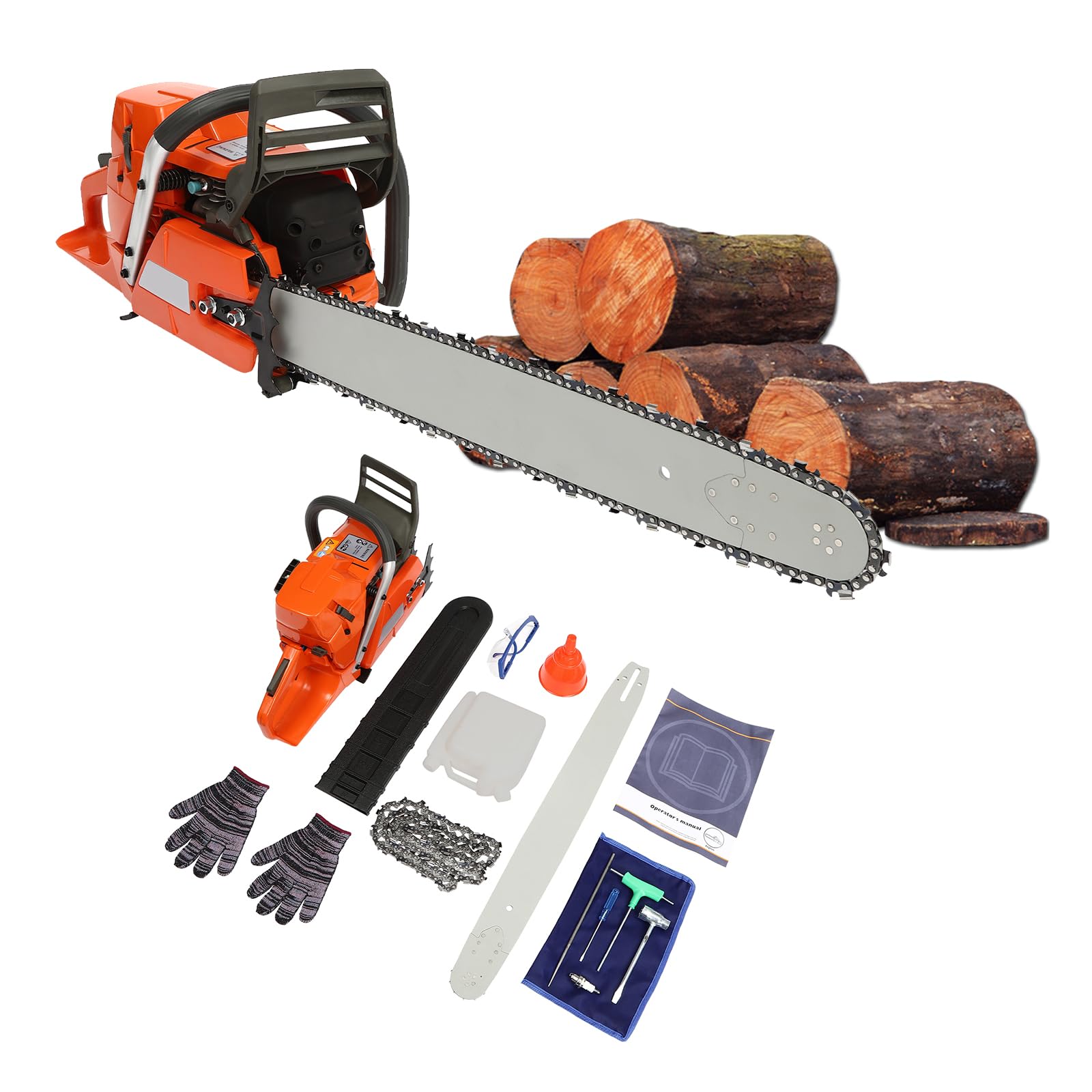 72CC Gas Chainsaw - 24 Inch Powerful 2-Cycle Gasoline Chainsaw for Wood Cutting, Tree Trimming & Yard Work | Professional Handheld Cordless Petrol Chainsaw for Forestry, Landscaping & Heavy Duty Garden Use