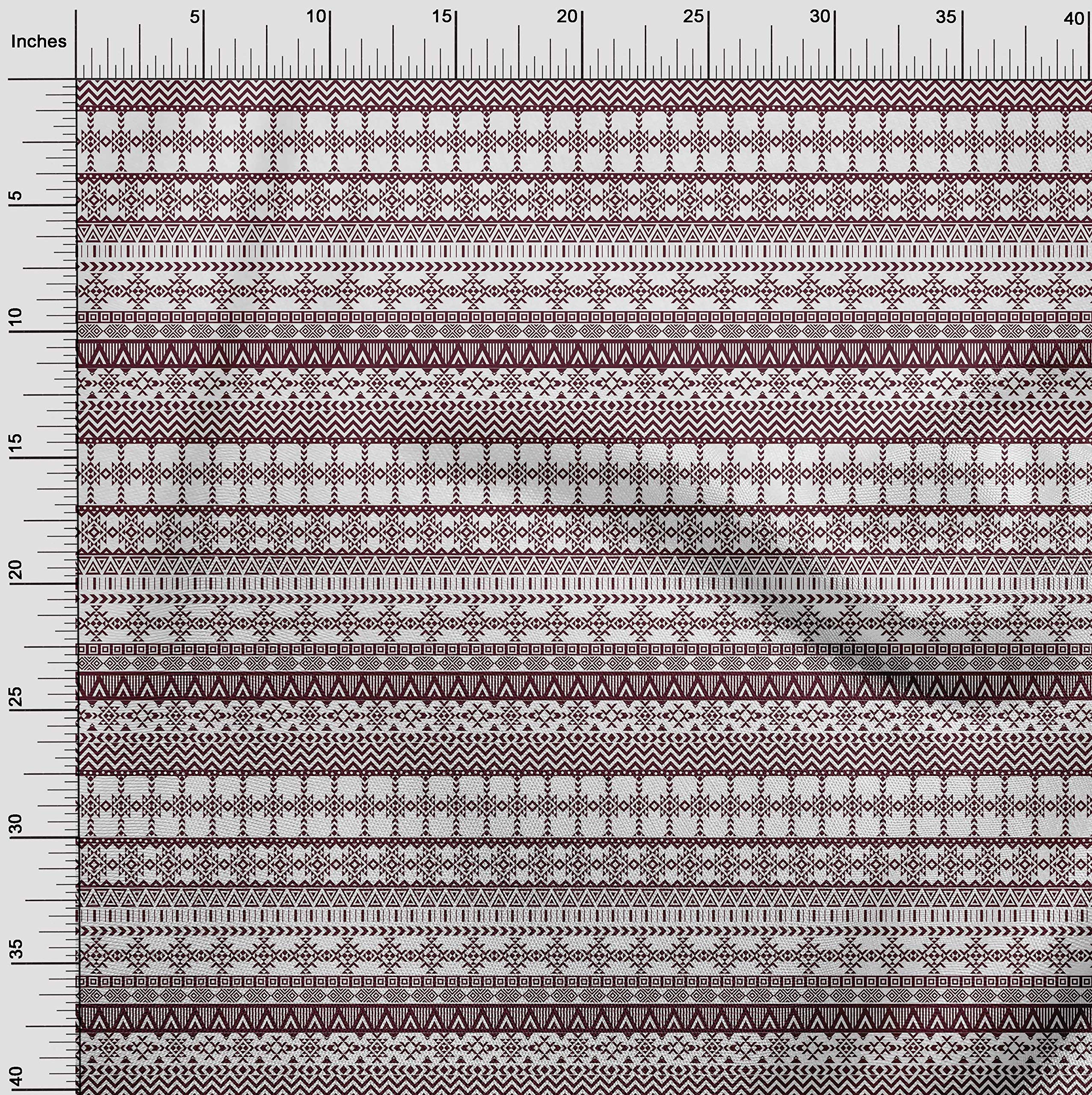 oneOone Cotton Poplin Maroon Aztec Tribal Print Fabric - 42 Inch Wide by The Yard for DIY Clothing, Quilting & Home Decor Sewing Projects | Perfect for Dresses, Shirts & Craft Supplies