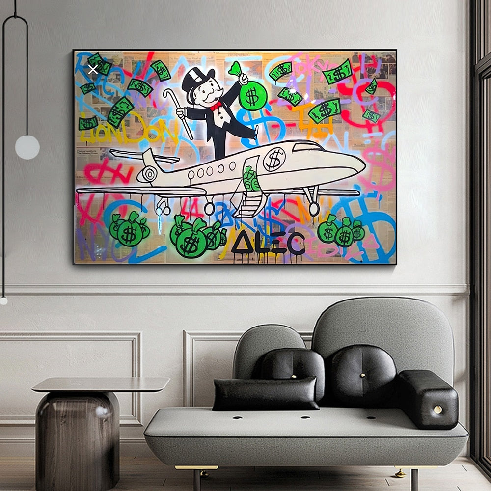 Alec Monopoly Private Jet Canvas Art Print - Wall Decor for Home, Office & Gifting | Pop Culture Artwork for Gamers & Collectors