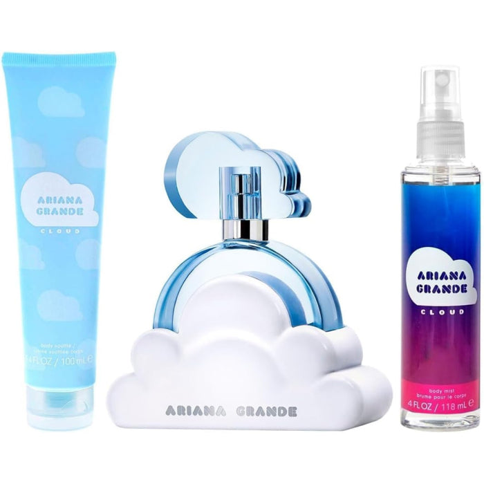 Ariana Grande Cloud 3-Piece Gift Set for Women - 100ML EDP Perfume Spray + 118ML Body Mist + 100ML Body Souffle | Perfect for Birthday Gifts, Valentine's Day & Special Occasions