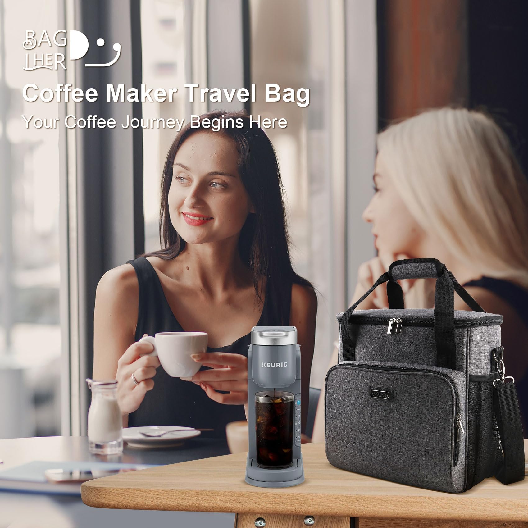 Portable Keurig Coffee Maker Travel Bag - Compatible with K-Mini, K-Mini Plus, K-Express & K-Iced | Compact Carrying Case with Adjustable Shoulder Strap | Perfect for Travel, Camping & Office Use (Grey)