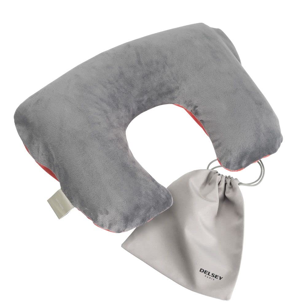 Delsey Paris Red Travel Pillow for Neck Support - Soft Memory Foam, Compact & Portable (394026004) - Perfect for Airplanes, Cars, and Home Relaxation