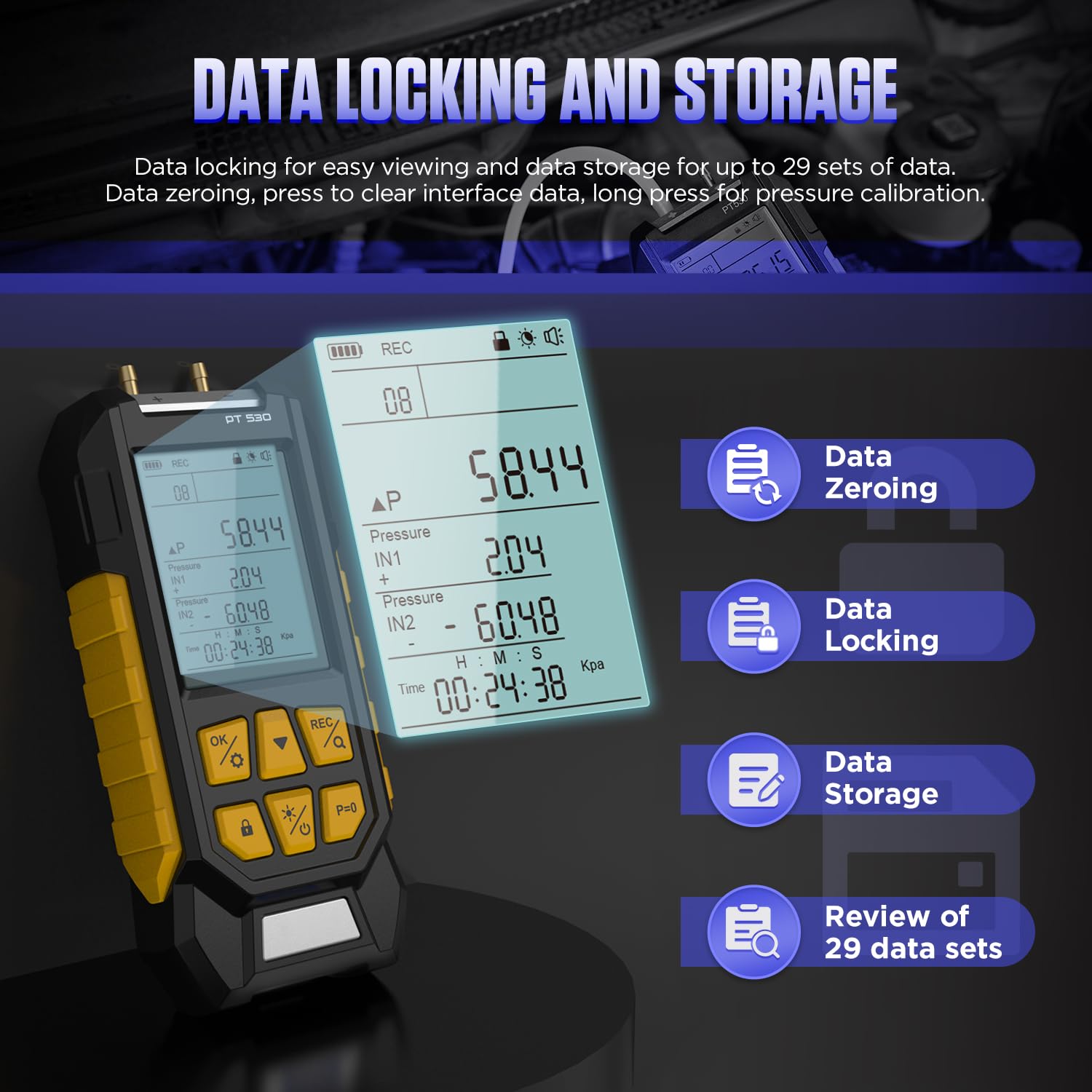 Digital Manometer HVAC Gas Pressure Tester - Fieldpiece Manometer with 10 Pressure Units (-100~300Kpa), Data Locking & Storage, Backlight Display - Perfect for HVAC Technicians, Gas Pressure Testing, and Industrial Applications