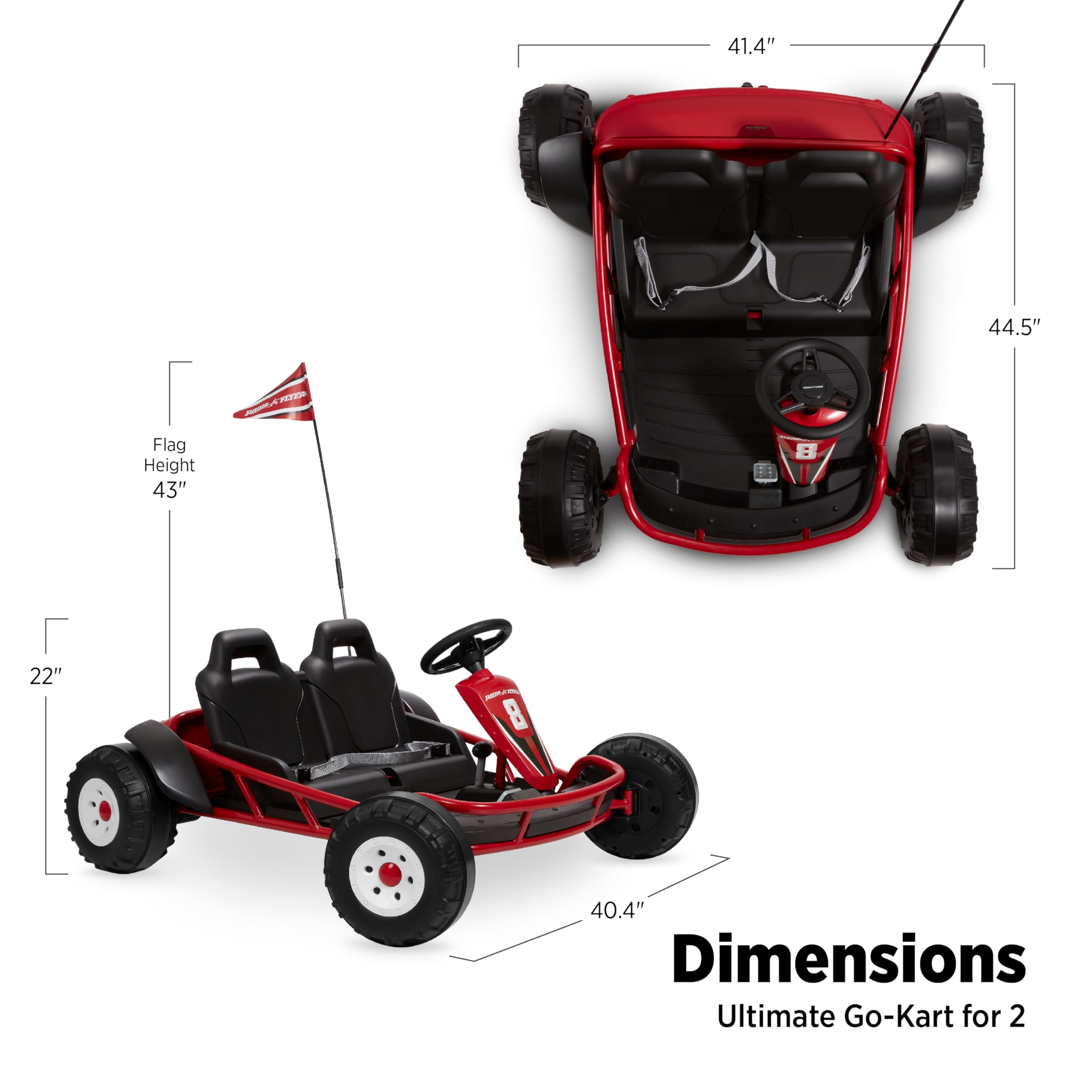 Radio Flyer Ultimate 24V Electric Go-Kart for Kids Ages 3-8 | 2-Seater Ride-On Toy Car | Red Battery-Powered Vehicle | Perfect for Backyard Fun, Birthday Gifts & Outdoor Play
