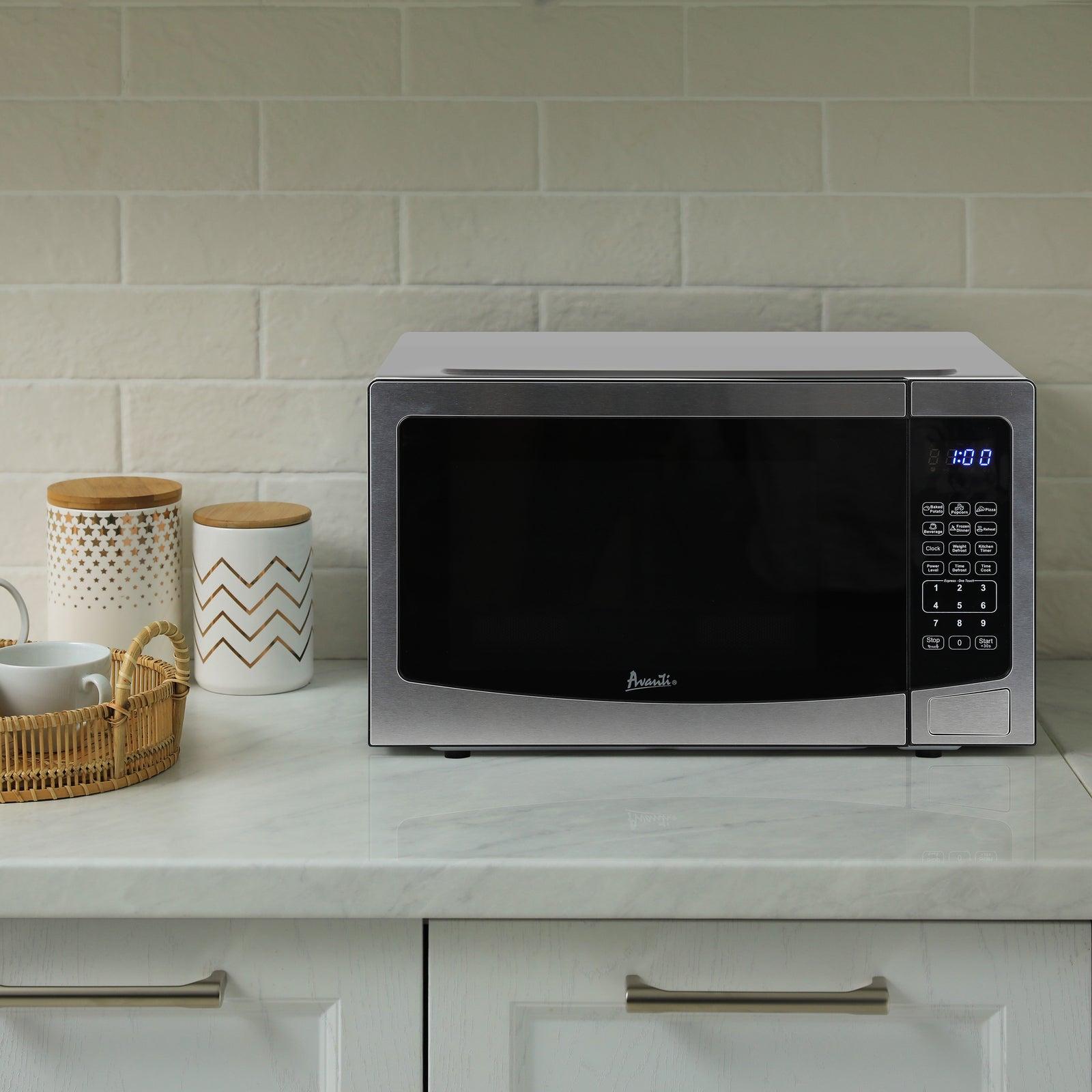 Avanti MT115V3S 1.1 Cu. Ft. Stainless Steel Countertop Microwave Oven - Compact Kitchen Appliance for Small Spaces, Dorms & Offices