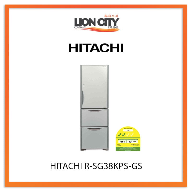 Hitachi 329L 3-Door Refrigerator R-SG38KPS GS - Energy Efficient French Door Fridge for Modern Kitchen & Family Use