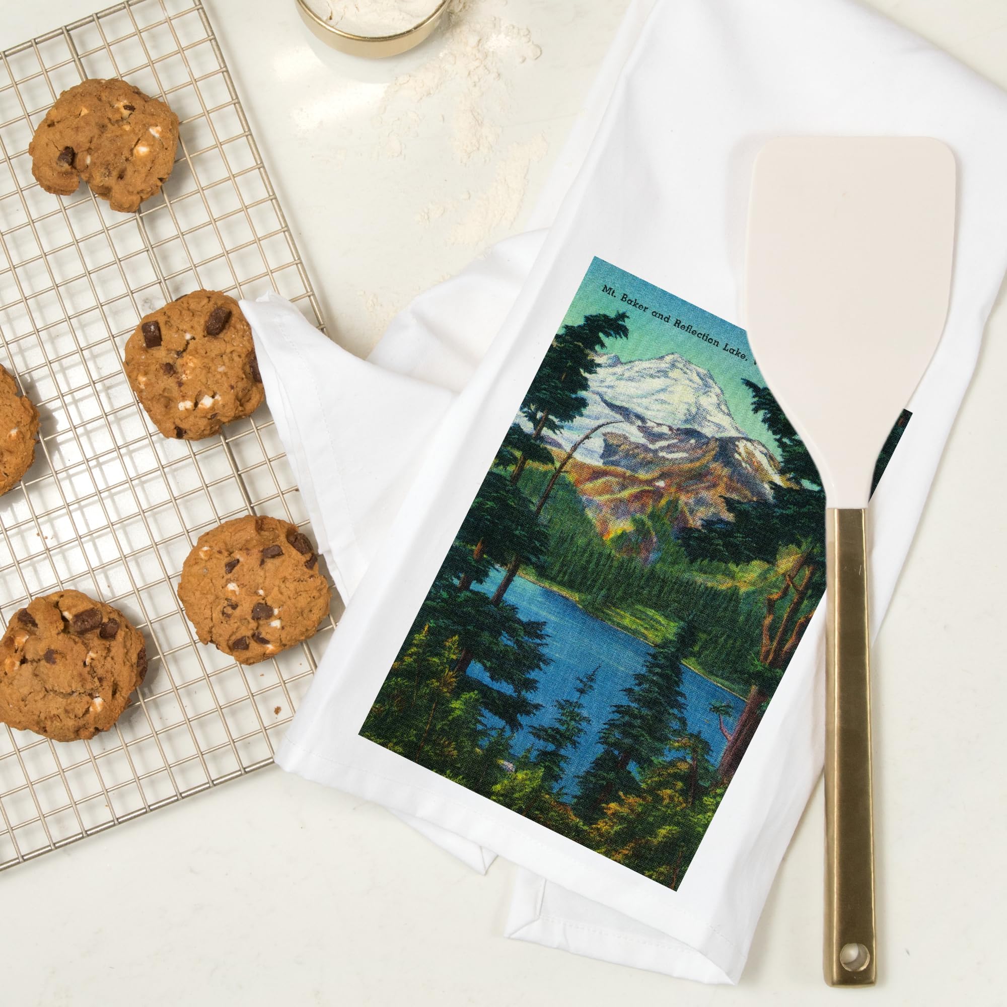 100% Cotton Tea Towel - Mt. Baker & Reflection Lake Washington Print - Decorative Hand Towel for Kitchen, Bathroom & Home Decor - Perfect for Dish Drying, Gift Giving & Rustic Cabin Decor