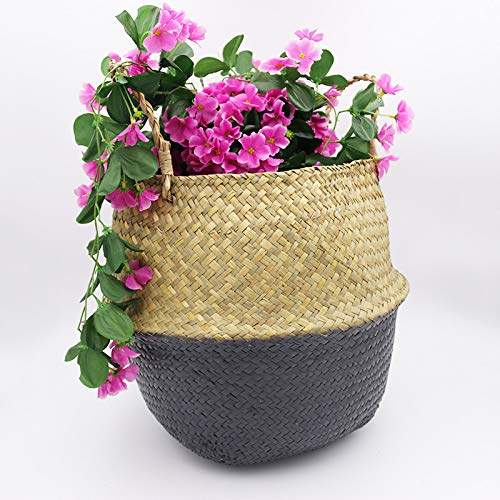 Handwoven Seagrass Storage Basket with Handles - Boho Home Decor, Bathroom Organizer, Laundry & Picnic Basket - Natural Straw Basket for Toys, Groceries & Home Storage