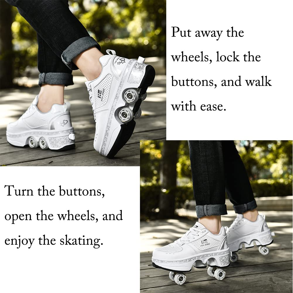 2-in-1 Roller Skates & Sneakers for Men Women - Retractable Wheel Shoes for Outdoor Fun, Fitness & Commuting - Perfect for Skating, Exercise & Daily Wear