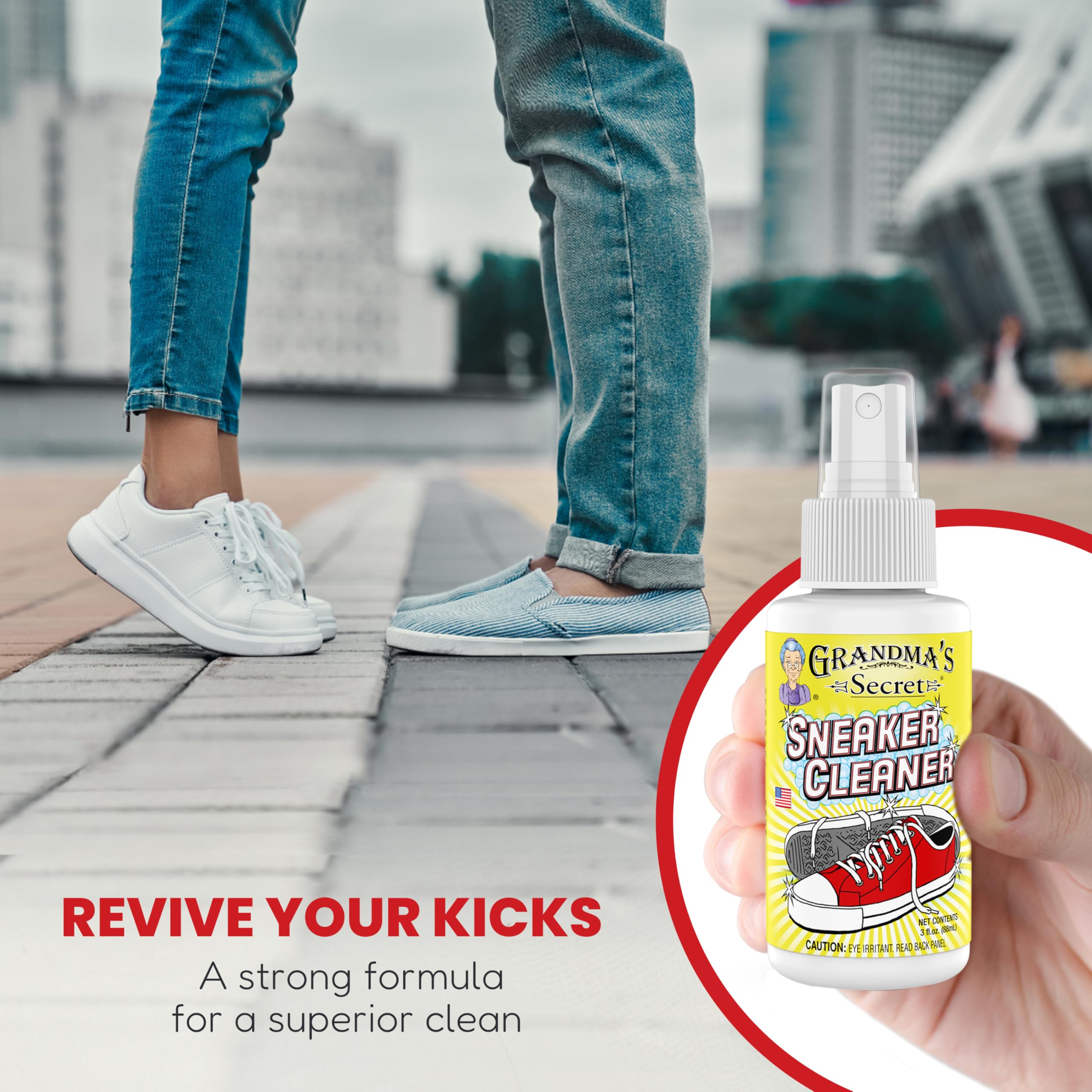 Grandma's Secret Sneaker Cleaner - 3 Pack (3oz Each) | Effective Shoe Cleaner Spray for Rubber, Canvas & Leather | Removes Dirt, Grime & Grass Stains | Perfect for Sneakers, Outdoor Shoes, Slippers & Moccasins | Ideal for Sports, Hiking & Everyday Wear