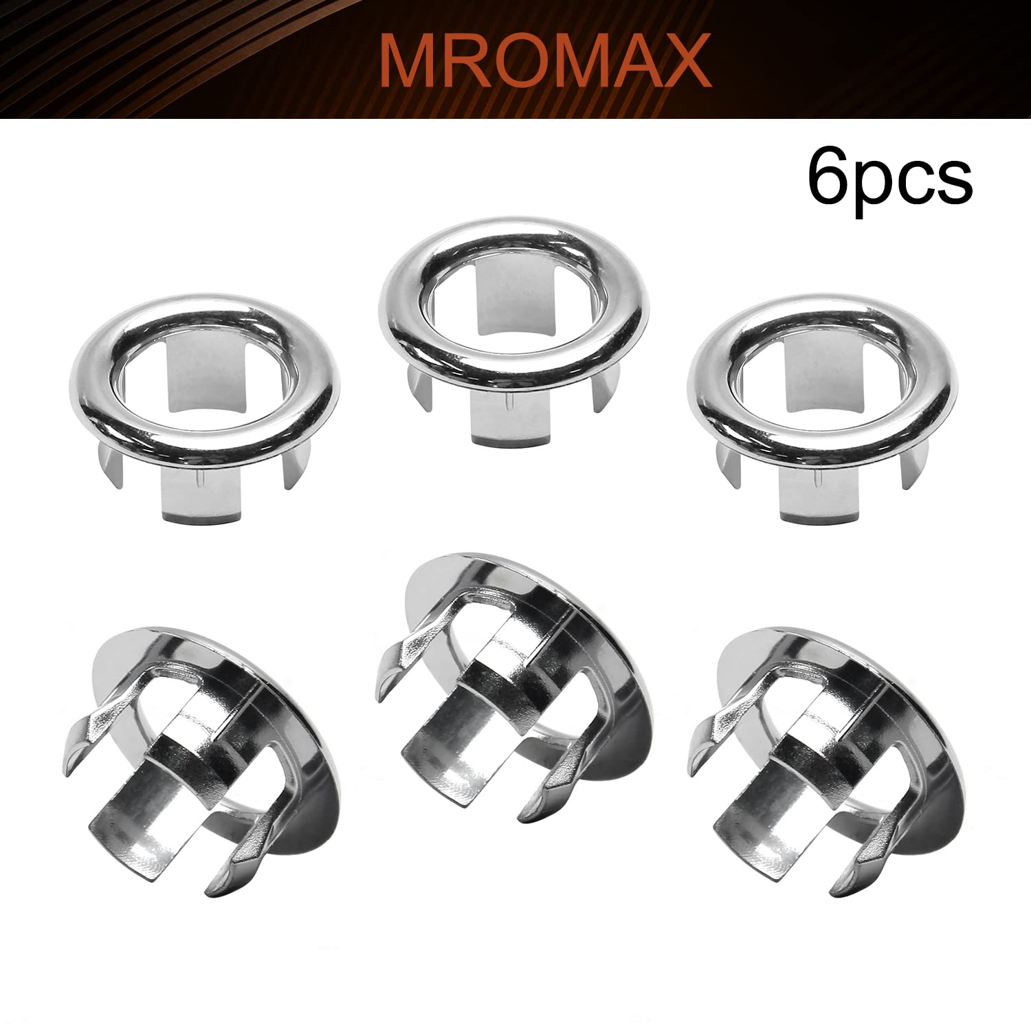 MroMax 6 Pack Silver Sink Overflow Cover Ring - Bathroom & Kitchen Sink Basin Trim, Round Hole Insert, Hollow Ring Caps for Home & Hotel Use - Perfect for Leak Prevention & Drain Protection in Bathrooms, Kitchens & Commercial Spaces