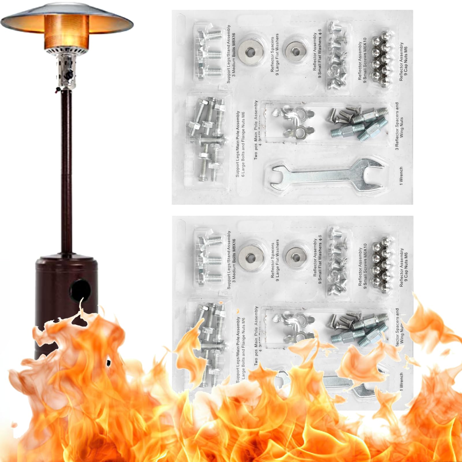 2-Pack Round Umbrella Shape Stand-Up Pyramid Patio Heater Replacement Hardware Kit - Bolt & Nut Set for Propane Outdoor Space Heaters - Durable Reflector Shield Accessories for Backyard, Deck, and Garden Heating