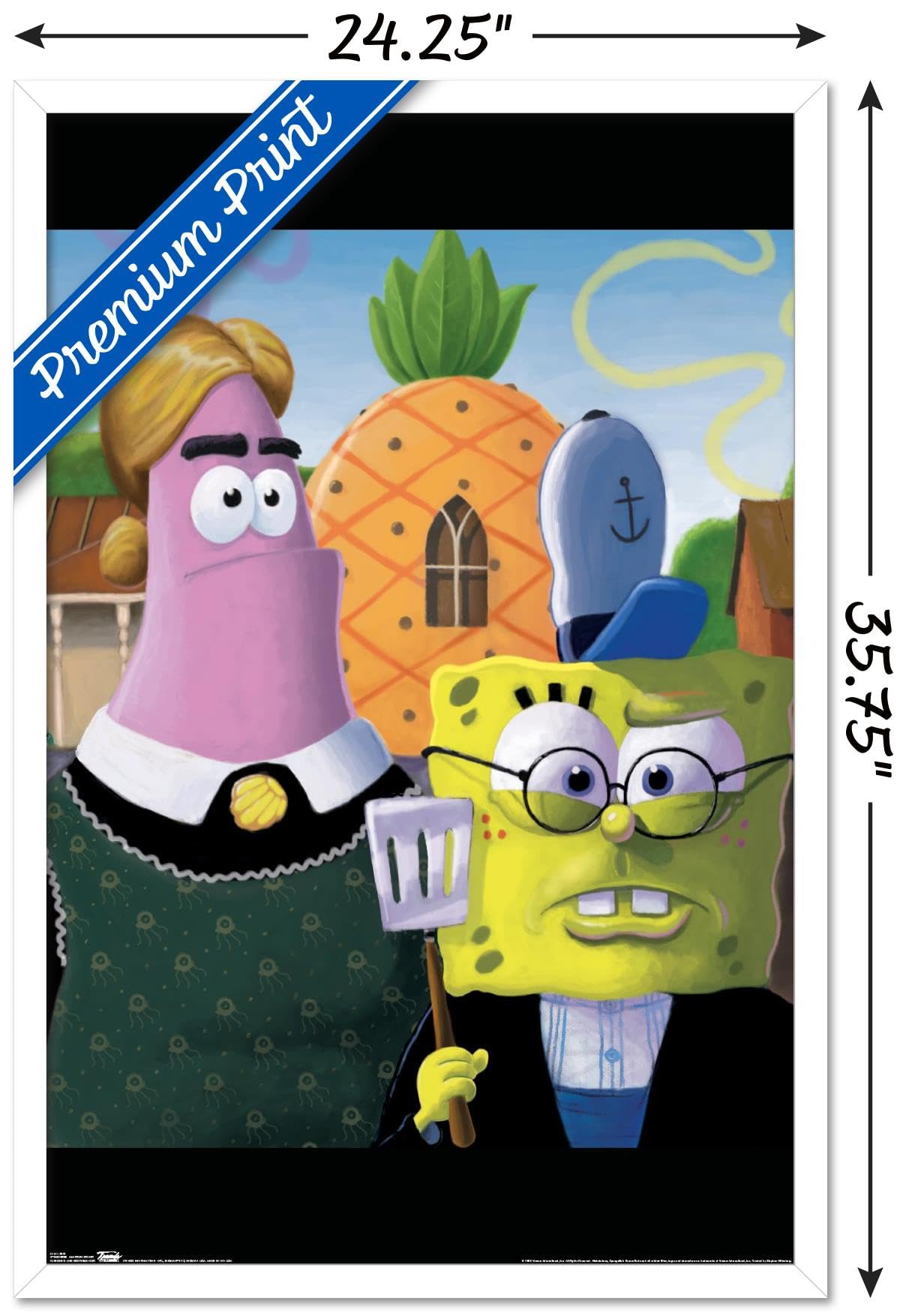 Trends International Nickelodeon SpongeBob SquarePants - American Gothic Wall Poster Art Print, 22.375 x 34 Inches, White Framed Version for Home Decor, Kids Room, Office & Gifts