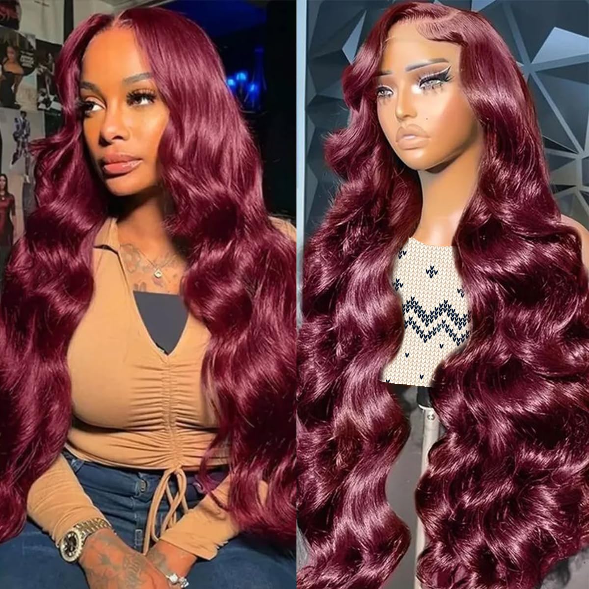 26 Inch Burgundy 13x4 Lace Front Wig Human Hair - 99J Body Wave Pre Plucked 180% Density HD Transparent Red Wig with Baby Hair for Women | Perfect for Daily Wear, Parties, Cosplay & Special Occasions