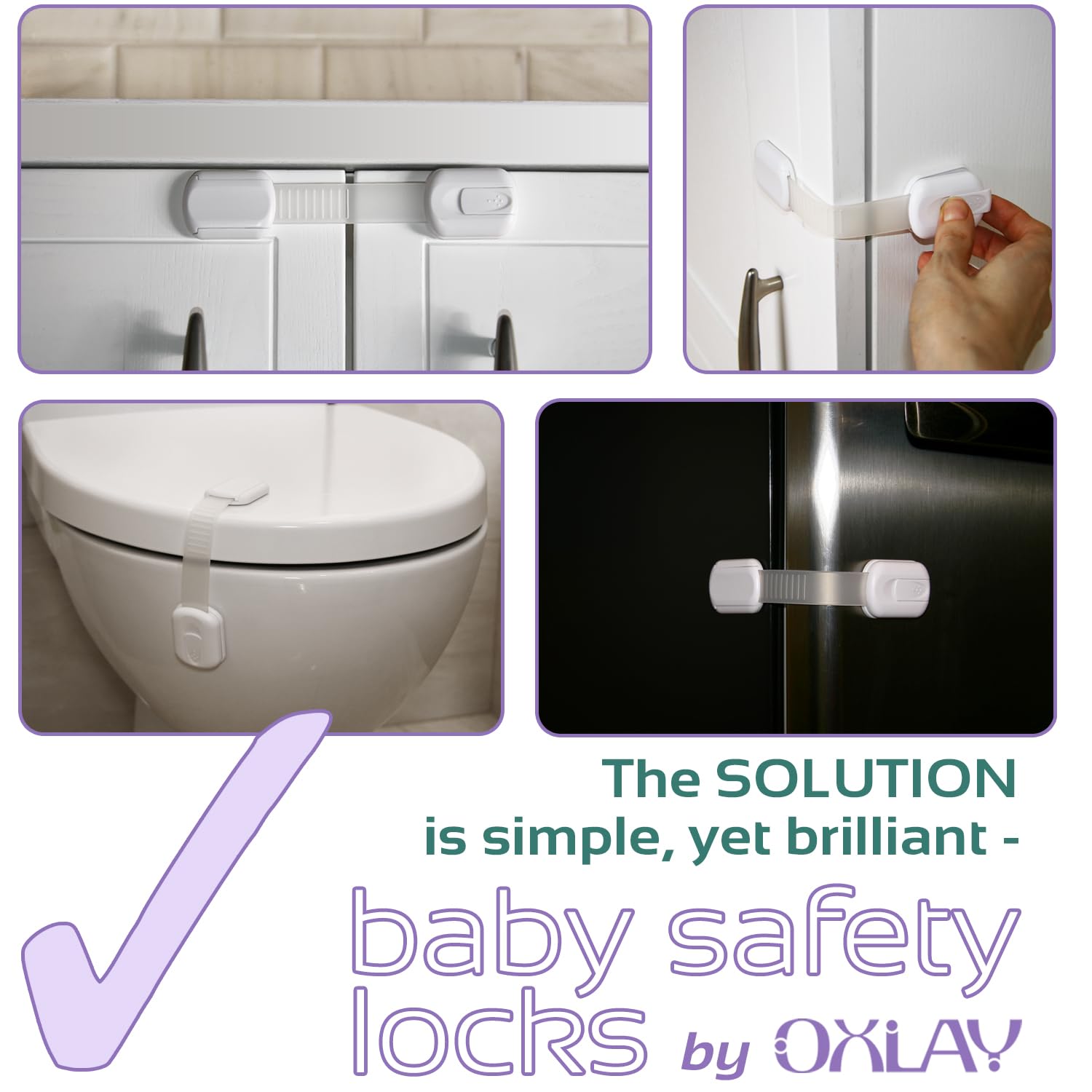 Oxlay 6-Pack Adjustable Baby Proofing Cabinet Locks - Child Safety Latches for Drawers, Cupboards, Dressers, Doors, Closets, Ovens & Refrigerators - White - Perfect for Childproofing Homes & Nurseries