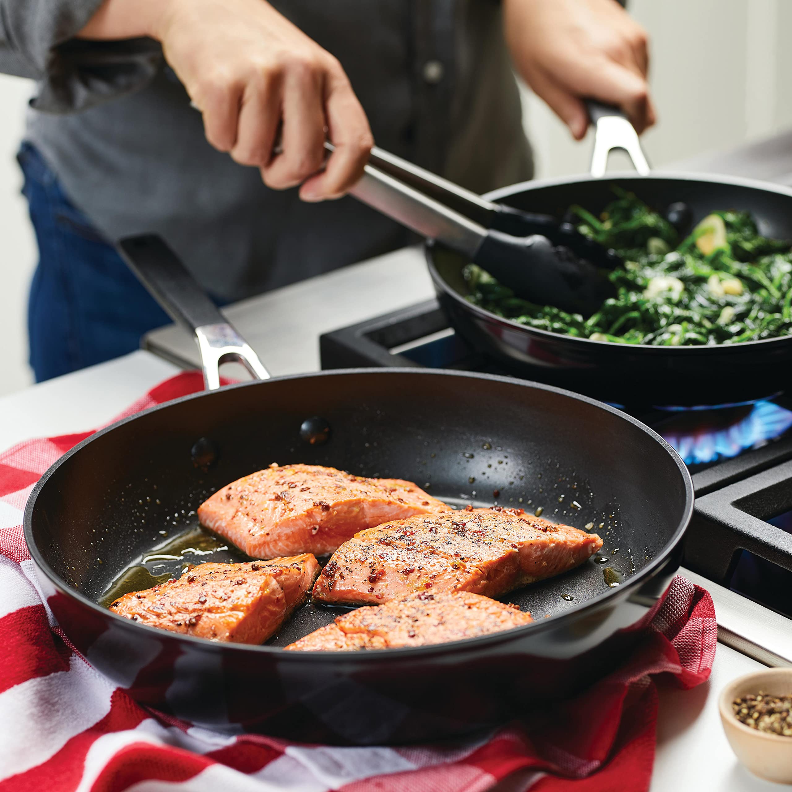 KitchenAid Hard Anodized Nonstick Frying Pan Set - 8.25 & 10 Inch Skillets, Onyx Black - Perfect for Sautéing, Frying & Cooking Eggs, Pancakes & More