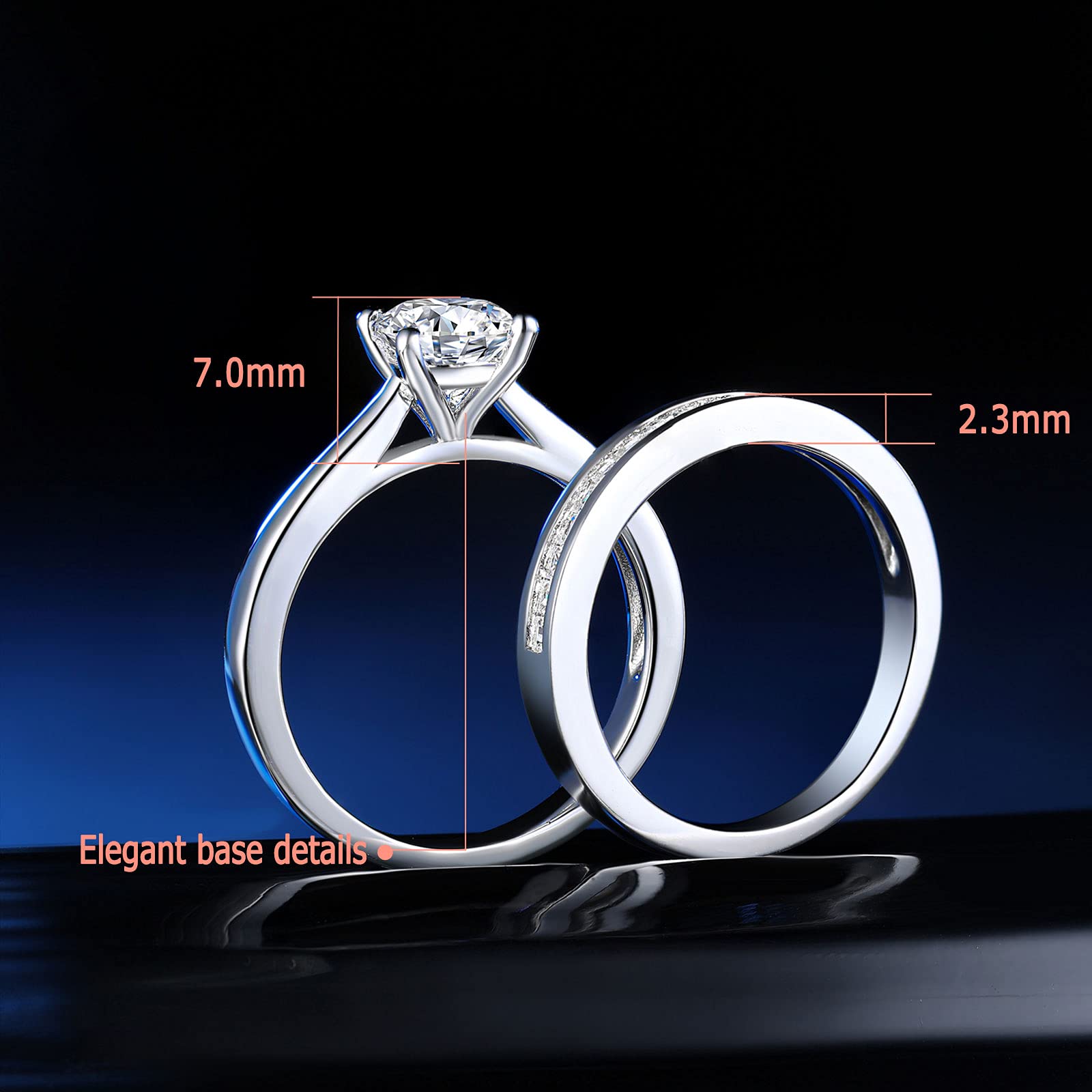 SHELOVES Sterling Silver Engagement Ring & Wedding Band Set with Round CZ Cubic Zirconia (Size 4.5-13) - Perfect for Proposals, Anniversaries & Bridal Jewelry Gifts