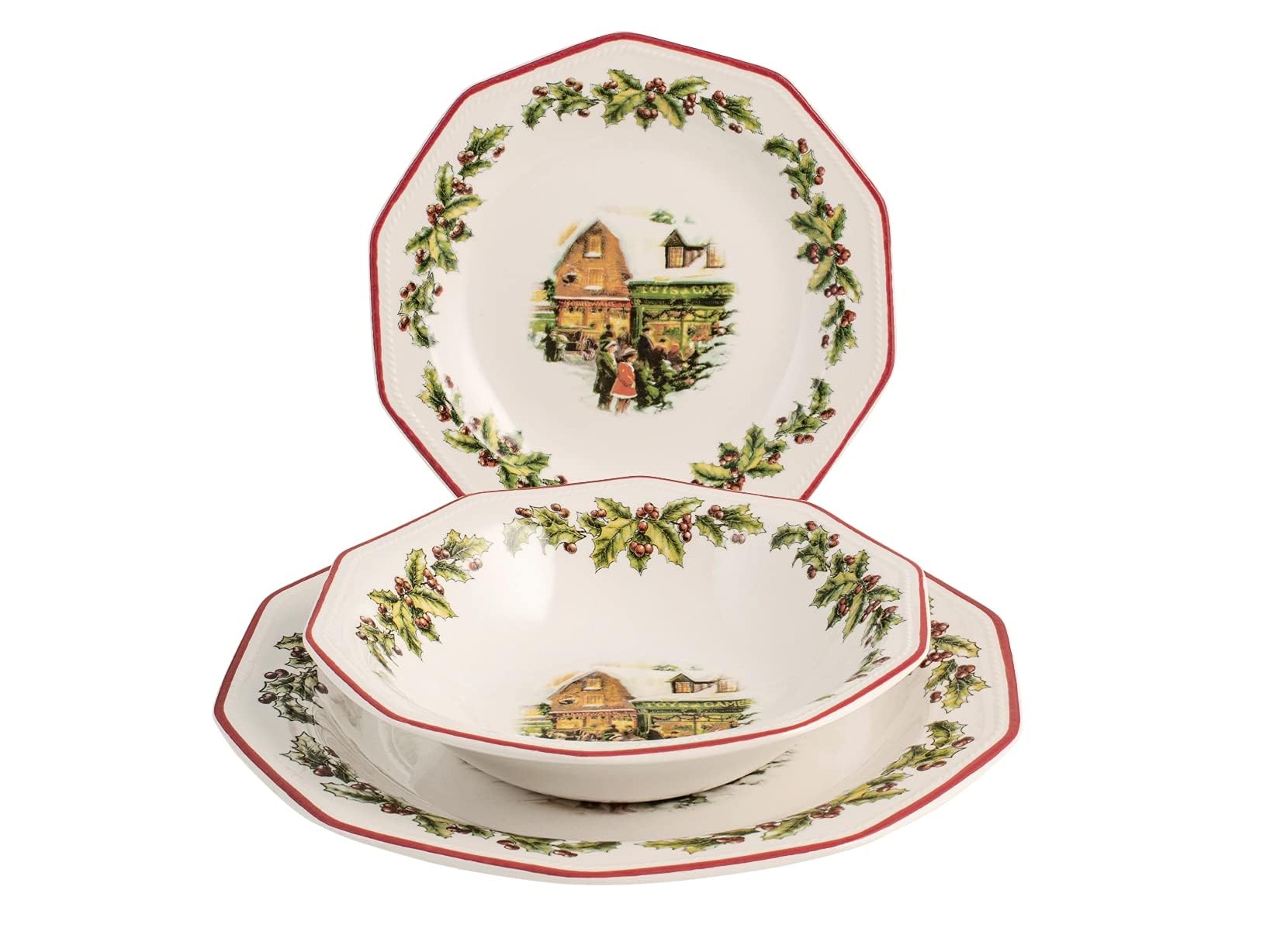 Churchill 842474 Holly Toys 18-Piece Earthware Tableware Set, White - Perfect for Christmas Dinner, Holiday Parties & Festive Gatherings
