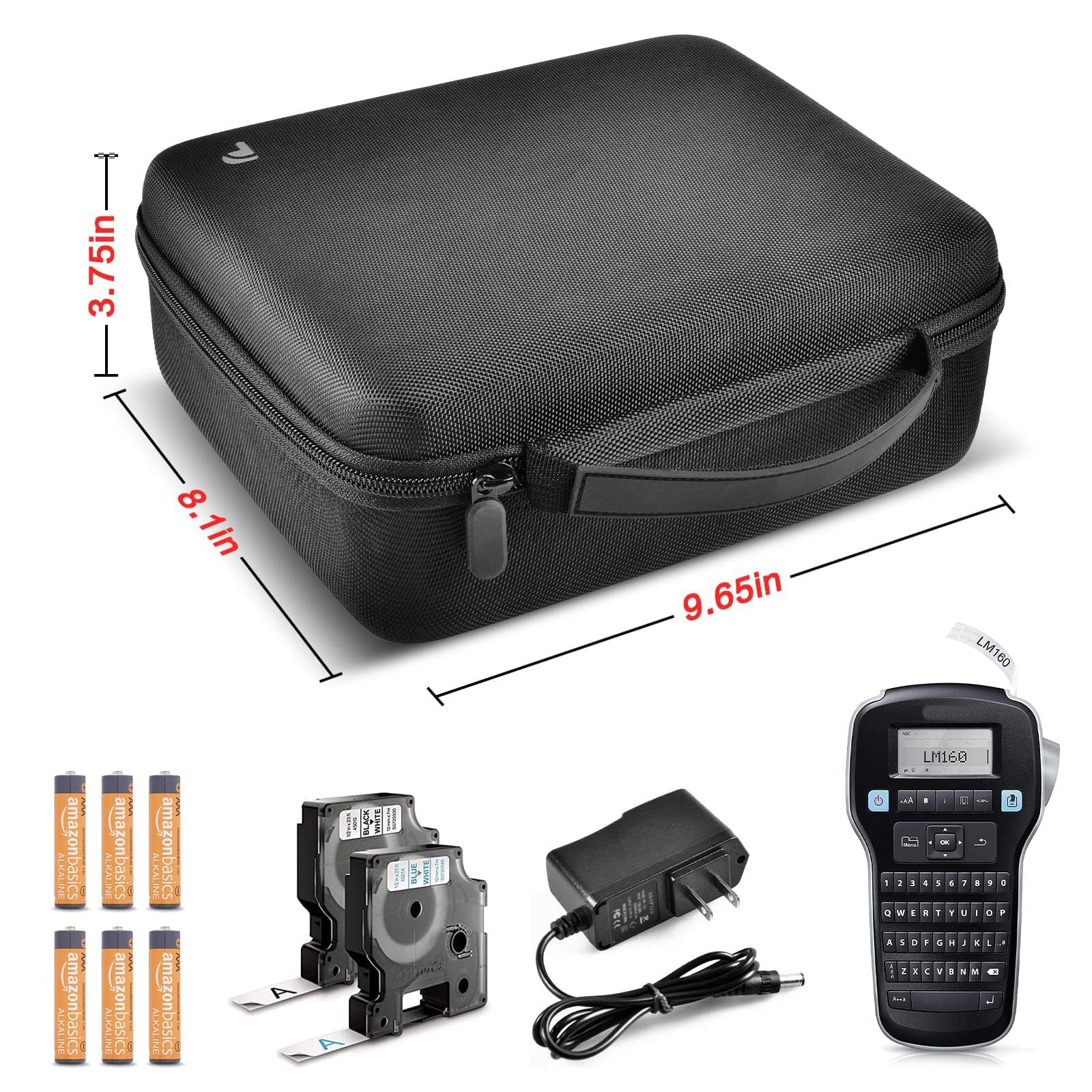DYMO Label Maker Case Compatible with LabelManager 160 & 280 - Portable Storage Organizer for AC Adapter, Tape Cartridges & Accessories (Black Box) - Perfect for Office, Home & Travel Labeling Needs