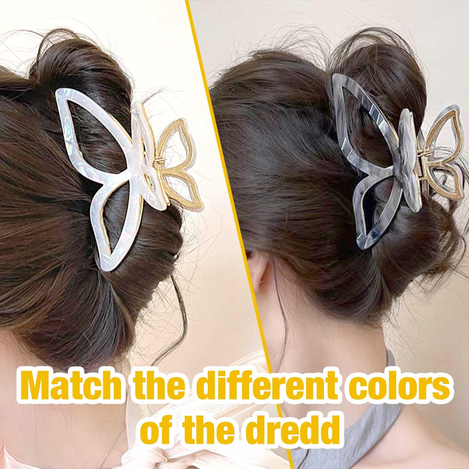 Large Butterfly Hair Claw Clip for Women - Acetate Metal Non-Slip Hair Clips for Thick Hair, Stylish Hair Accessories for Women & Teens (2-Pack) - Perfect for Ponytails, Buns & Everyday Hairstyles