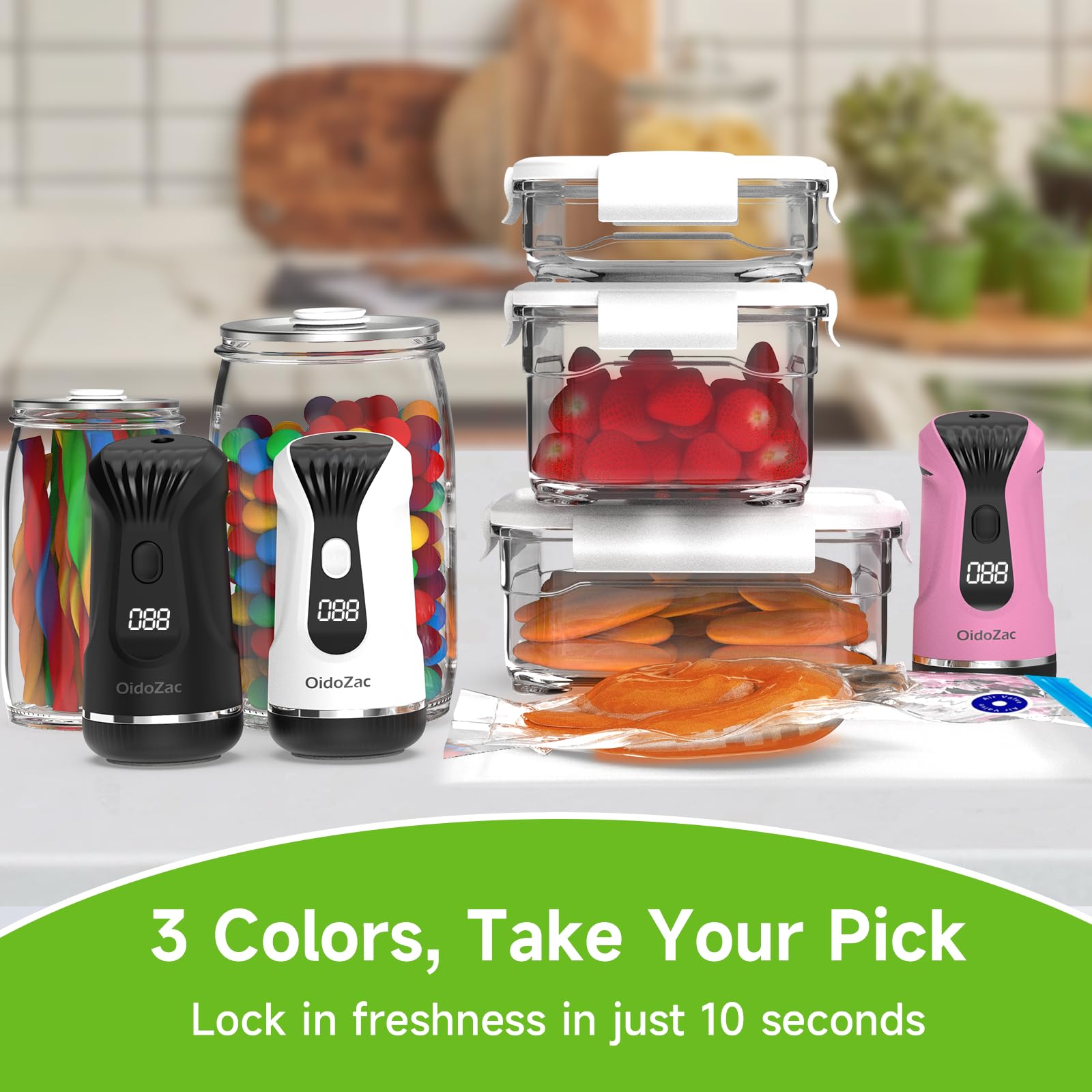 Electric Mason Jar Vacuum Sealer Kit - 2-in-1 Vacuuming & Inflating with 6 Food Grade Lids for Wide & Regular Mouth Jars | BPA-Free, Airtight Seal | Perfect for Meal Prep, Canning & Food Storage | Black