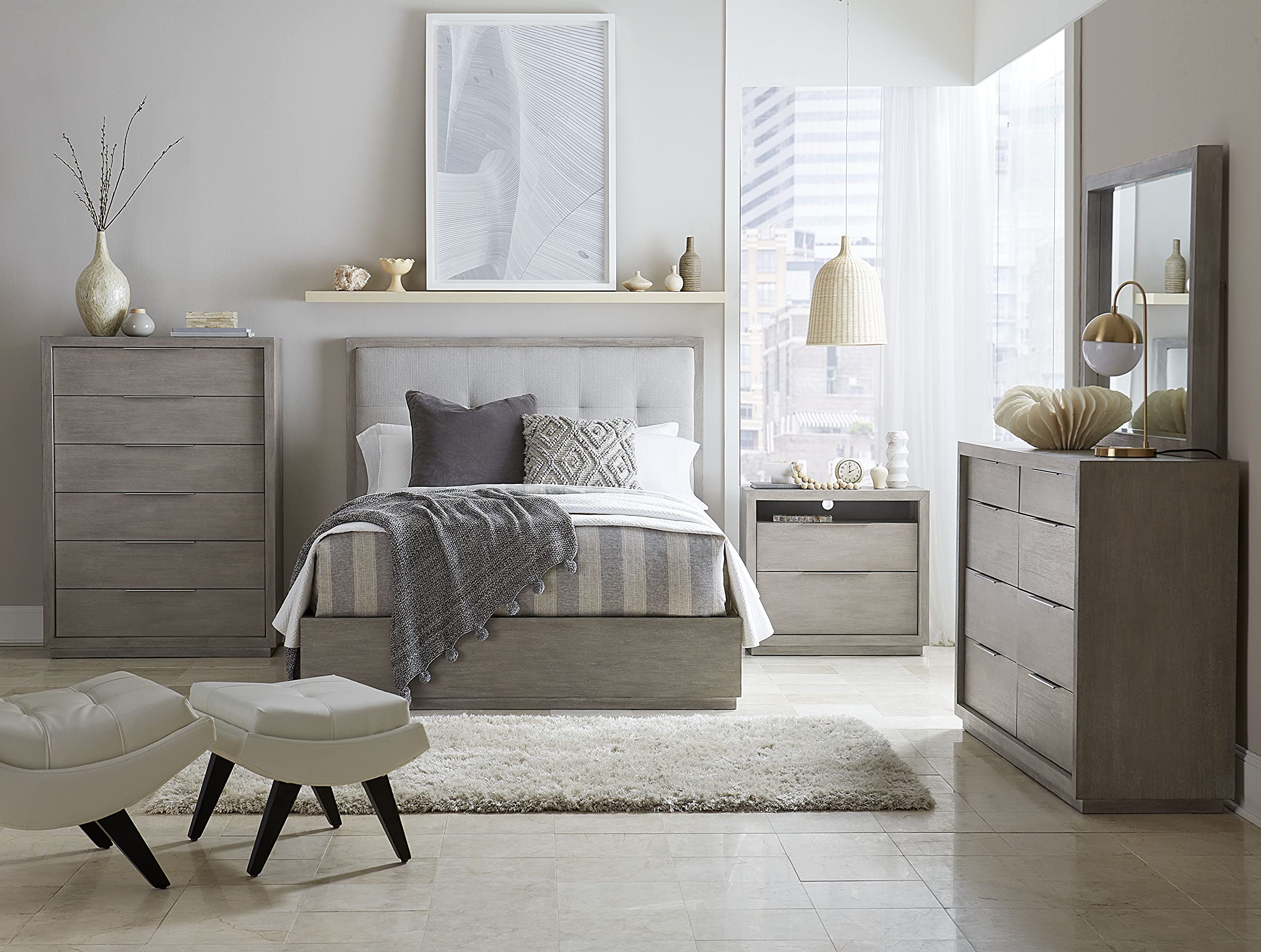 Modus Furniture Solid Wood Nightstand with 2 Drawers - Oxford Style in Mineral Finish | Perfect for Bedroom Storage, Living Room Decor & Small Space Organization