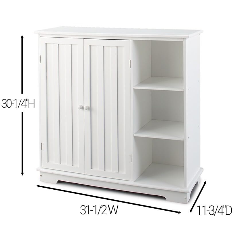 Lakeside Collection White Beadboard Buffet Cabinet - Farmhouse Style Sideboard with Storage - Perfect for Dining Room, Kitchen, or Entryway Organization