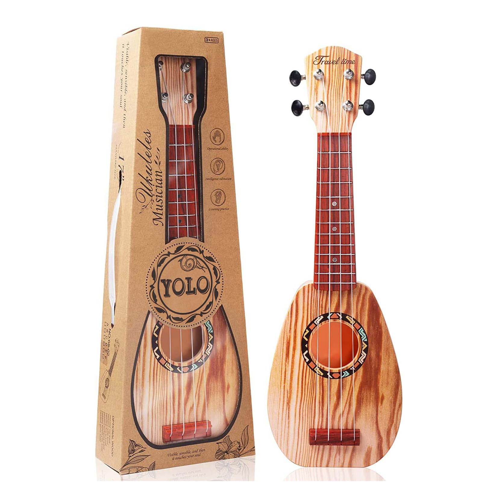**YOLOPLUS+ 17 Inch Kids Ukulele Toy – 4 String Mini Guitar for Toddlers & Beginners | Educational Musical Instrument with Anti-Impact Design, Includes Picks, Strap & Tutorial – Perfect for Learning, Gifts & Home Play**