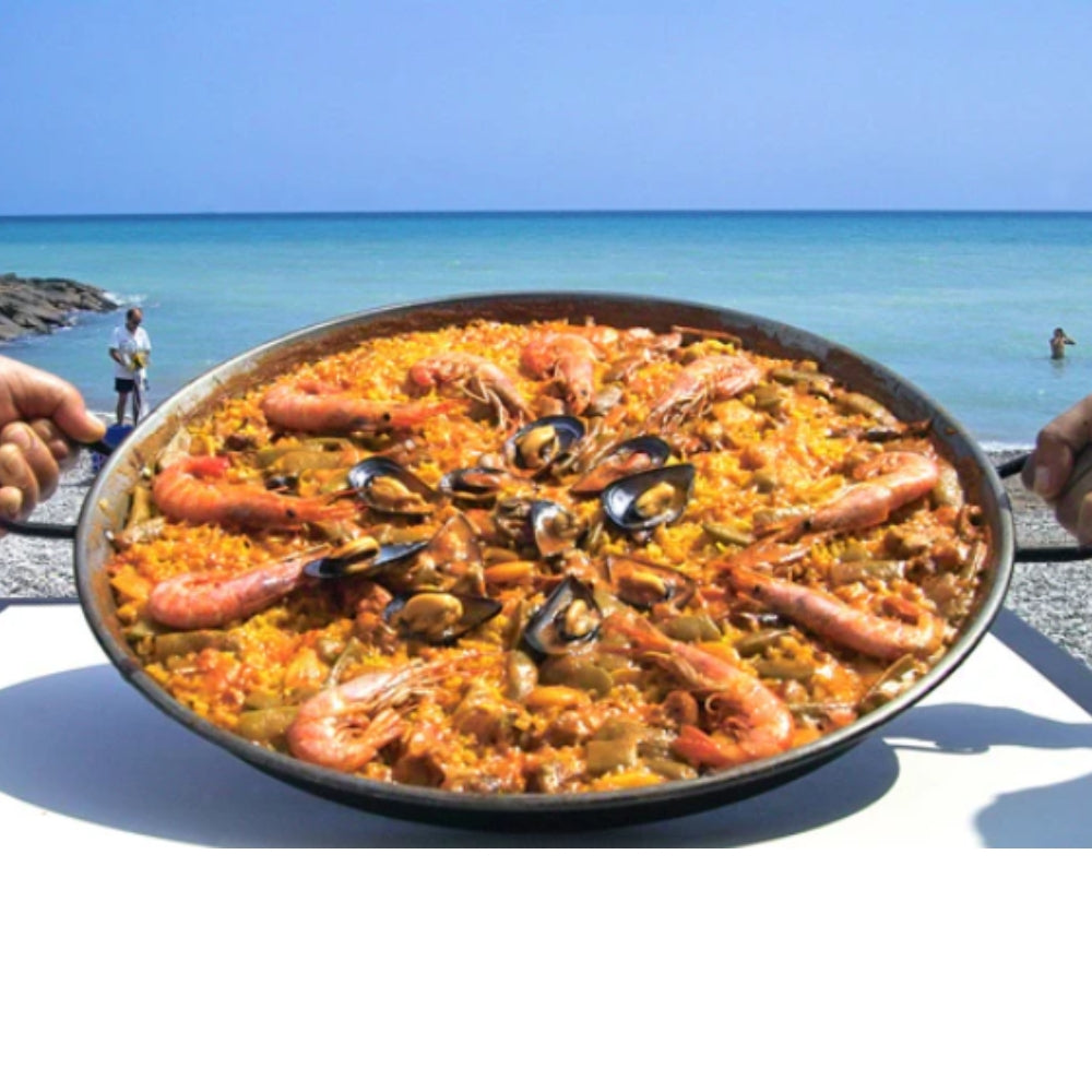 Premium 17-Inch Polished Steel Paella Pan - Authentic Spanish Style for Outdoor Cooking, BBQ, and Family Gatherings