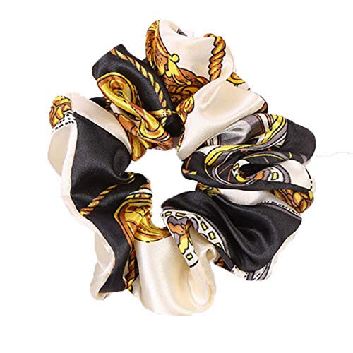 6 Pack Bohemian Floral Hair Scrunchies with Golden Chain - Soft Fabric Elastic Hair Ties for Women & Girls - Perfect for Ponytails, Buns, Cosplay & Everyday Wear