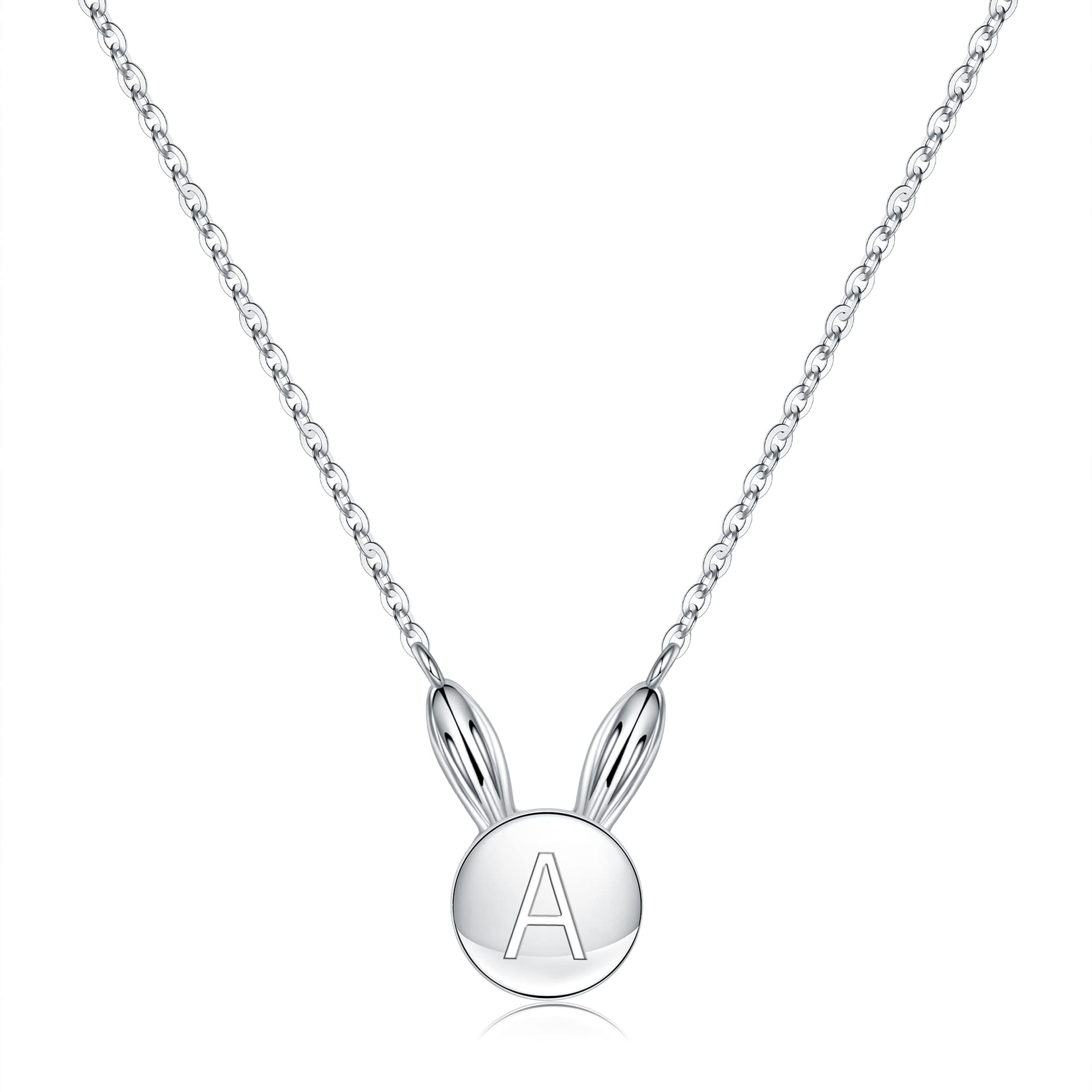 Easter Bunny Necklace for Women & Girls - S925 Sterling Silver Rabbit Pendant with Initial Letter, Dainty Easter Jewelry Gift | Perfect for Easter Celebrations, Birthday Presents & Everyday Wear