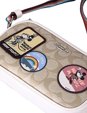 Coach Signature Canvas Crossbody Pouch with Minnie Mouse Patches | Stylish Women's Shoulder Bag for Everyday Use, Travel & Shopping