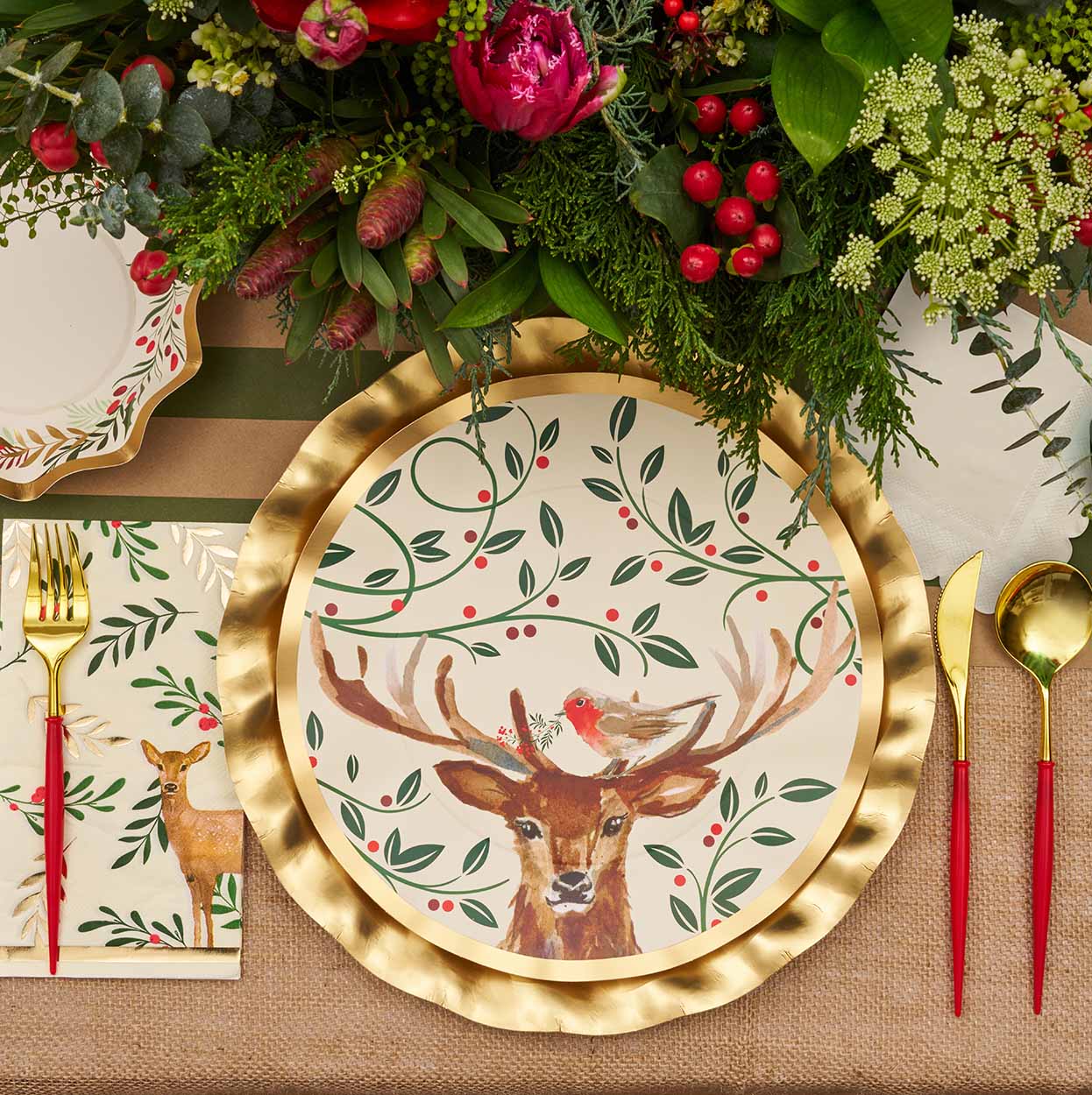 Christmas Forest Table Setting - Elegant Holiday Dinnerware Set for Festive Dining & Party Decorations | Perfect for Christmas, Thanksgiving & Winter Gatherings