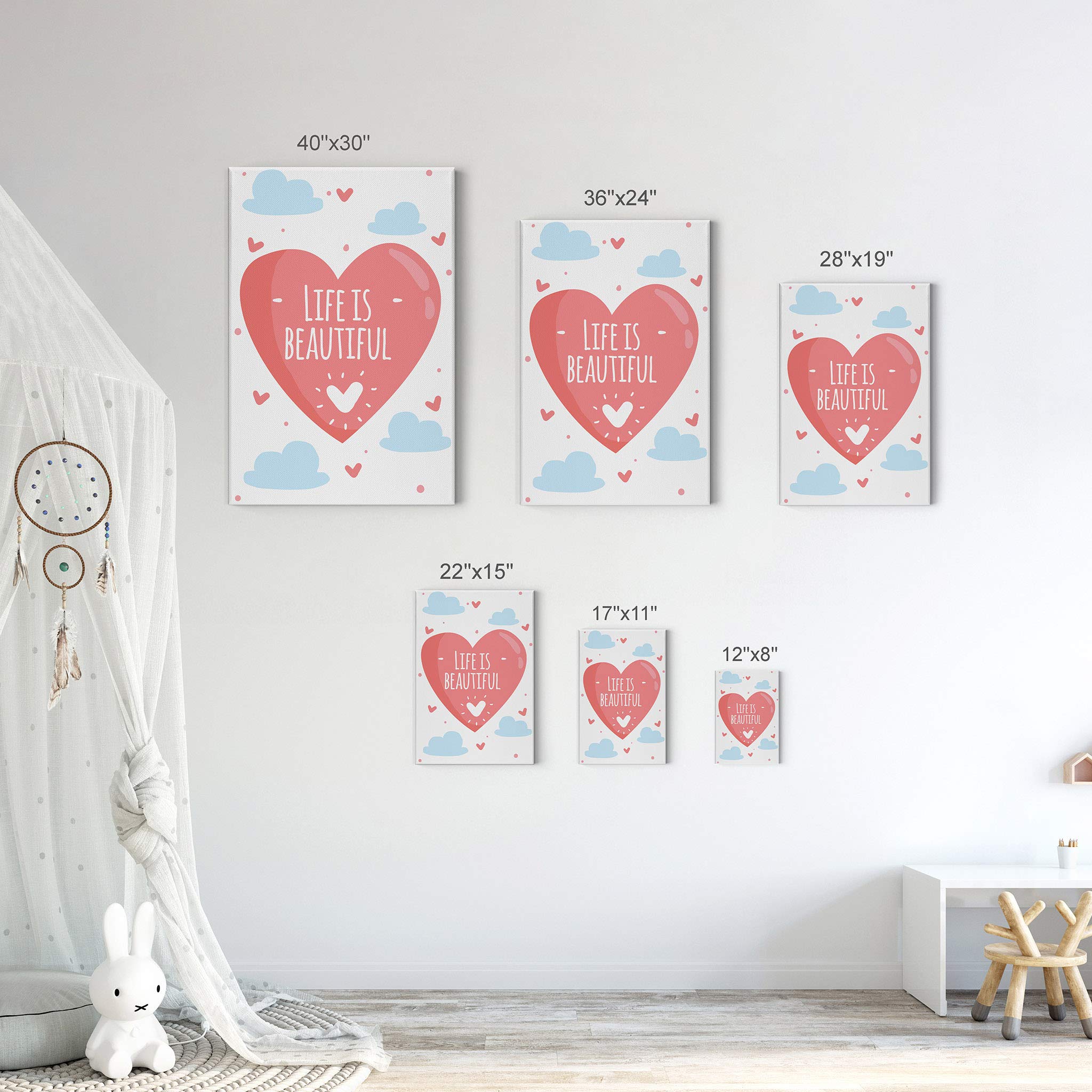 Life is Beautiful Let's Smile Motivational Quote 2-Piece Canvas Wall Art Set - 36x24 Inch Ready to Hang Kids Room Decor for Boys & Girls - Perfect for Nursery, Bedroom & Playroom - Made in USA